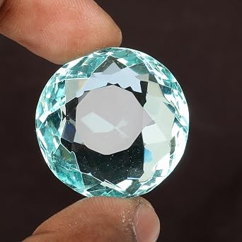 REAL-GEMS Beautiful Sky Blue Aquamarine 76ct Brilliant Round Cut Loose Gemstone, S, Gemstone, Simulated Aquamarine, Gemstone, created-aquamarine