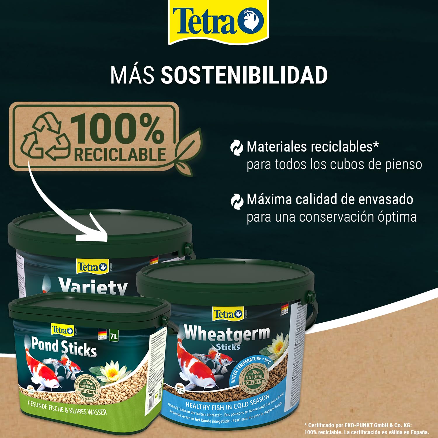 Tetra Pond Koi Sticks, Alimento para todos los peces Koi, para peces sanos, colores intensos y agua transparente, cubo de 10 L
