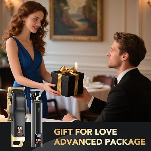 Miniatura 7 de Cortapelos para hombres, juego de peluquero profesional inalámbrico con pantalla LED, 14 peines guía, afeitadora eléctrica recargable y kit de