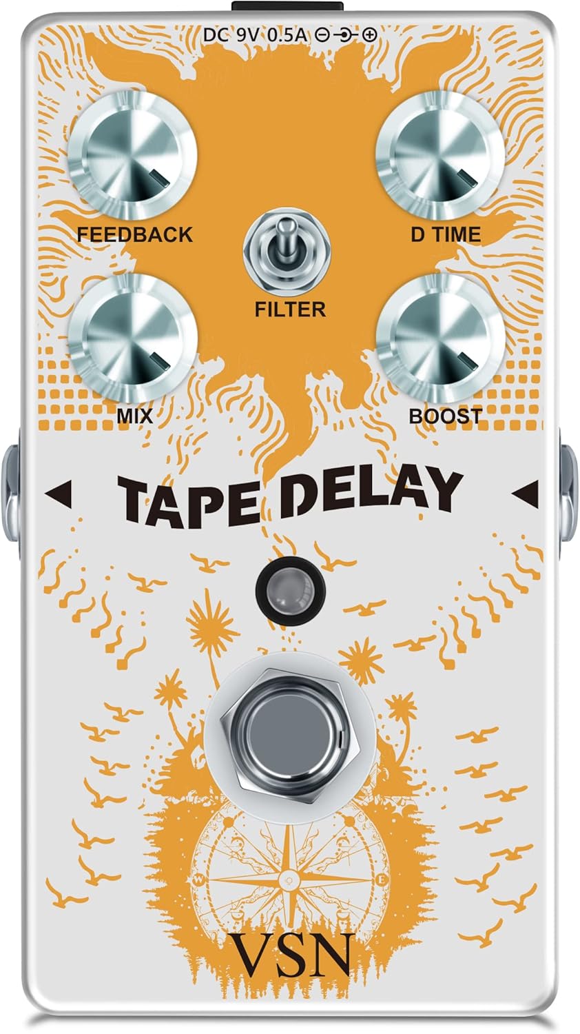 VSN Tape Delay Pedal for Electric Guitar, Analog Delay