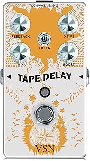 VSN Analog Tape Delay Pedal with Stereo Delay Effects and Reverb Boost, True Bypass