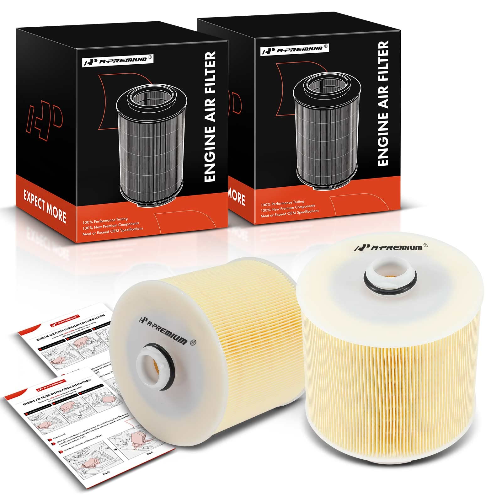 A-Premium 2-PC Engine Air Filter Compatible with Audi A6 2006-2011, A6 Quattro 2005-2011, 2.8L 3.0L 3.2L 4.2L