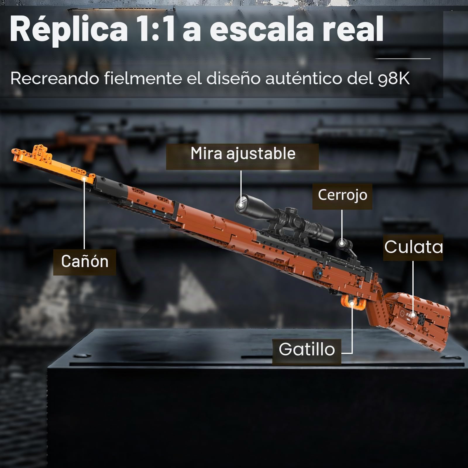 Sosuy Kar98k Fusil Bloques de Construcción, Pistola Armas Modelo Realista Disparable DIY 1025 Piezas para Adultos y Adolescentes 8+, Colección Militar para Aficionados, Regalo para Hombres y Niños