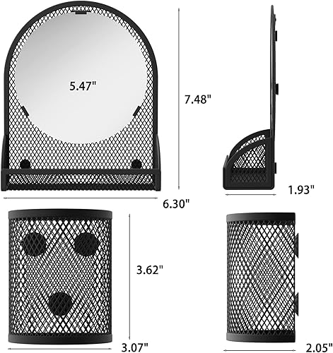 Miniatura 2 de Svartur Espejo magnético para casillero con 2 soportes magnéticos para lápices, organizadores de casillero para trabajo, kit de accesorios de