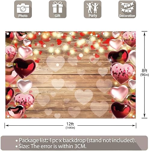 Vista 10 de Telón de fondo de fotografía para el día romántico de 7 x 5 pies, fondo de corazón de amor rojo de madera, decoración de boda, despedida de soltera
