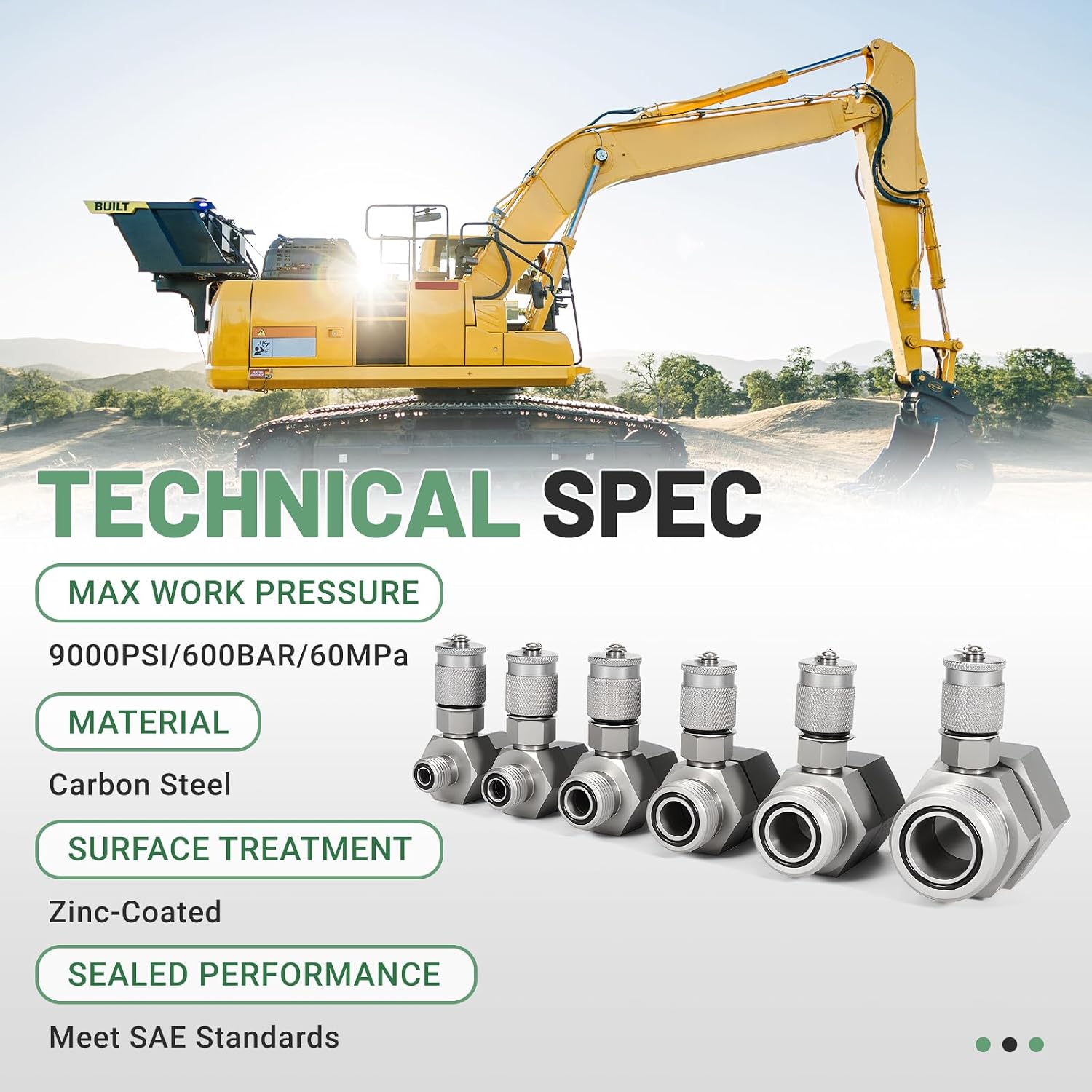 ORFS Hydraulic Swivel Run Tees, Tee Connector & Tester Coupling Assembly, Fit for Most Brand Excavator Construction Machinery - Hydraulic Testing Adapter Tee Fitting (6 Pack)