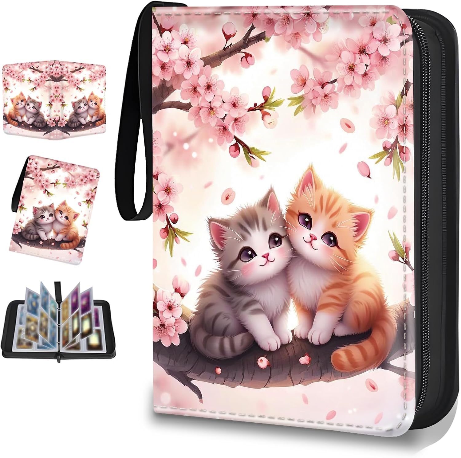 Card Binder 4 Pockets Zip Trading Card Binder for 400 Cards, PU Collection Binder with Removable Sleeves for 50 Pages, Portable Collector Album, Card Book for Game Card, Sports Cards, Gifts
