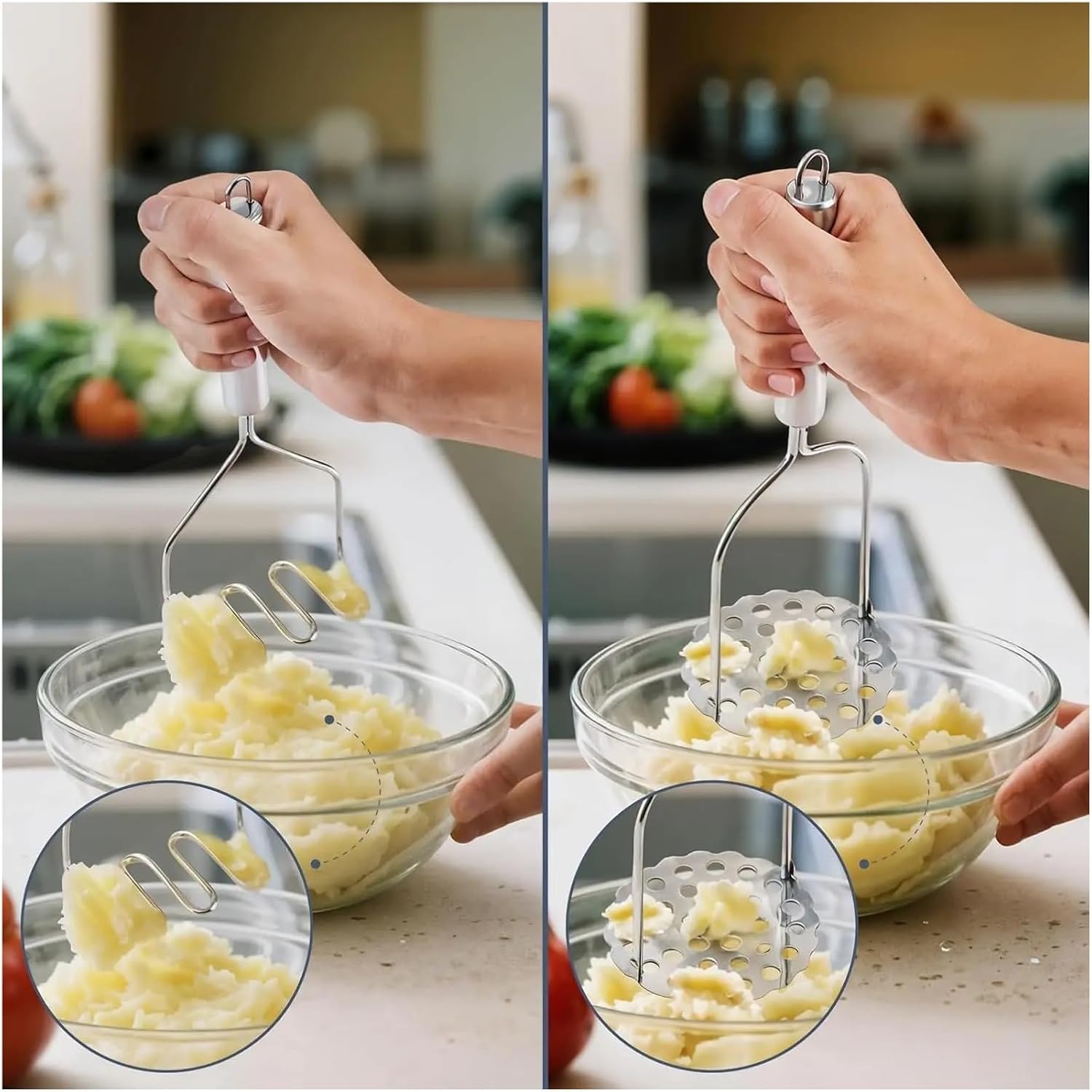 1/2PCS Mashed Potato Masher Stainless Steel Smasher For Salad Vegetables Fruit(2Pack)