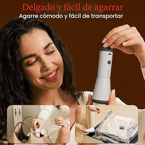 Miniatura 7 de Paquete de 12 bolsas de vacío para viajes con bomba de aire recargable, bolsas de sellado al vacío de tamaño de equipaje de mano para compresión