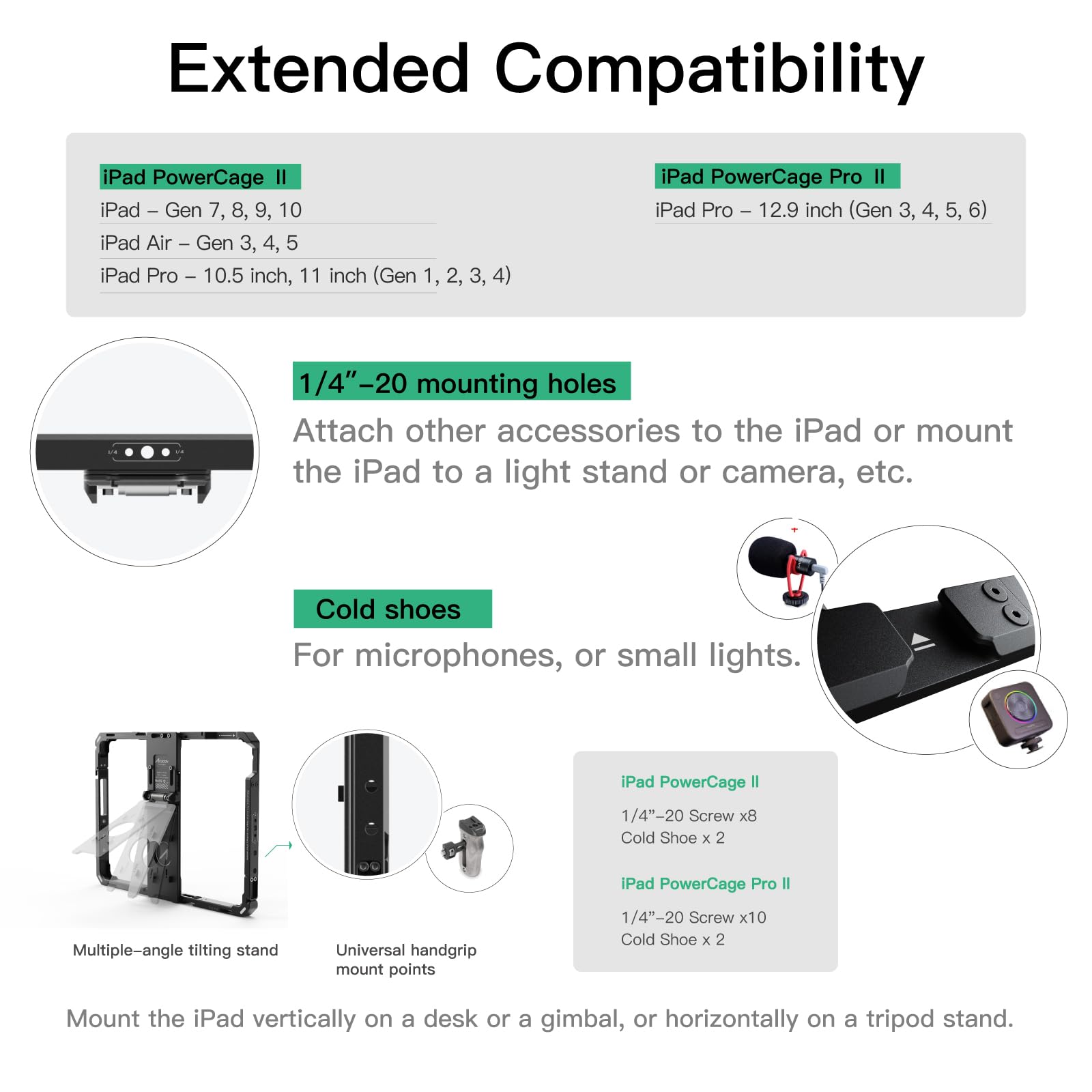 Accsoon Supporto per tablet Power Cage II compatibile con iPad (Gen 7,8,9,10), iPad Pro 9,7/10,5/11 "(Gen 1,2,3,4) con adattatore NP-F per piastra batteria come monitor sulla fotocamera