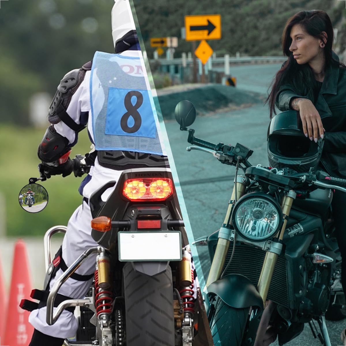 Evermotor Lusterko końcowe ze stopu aluminium, kierownica 360°, widok z tyłu do skutera, ATV, motoroweru - składane