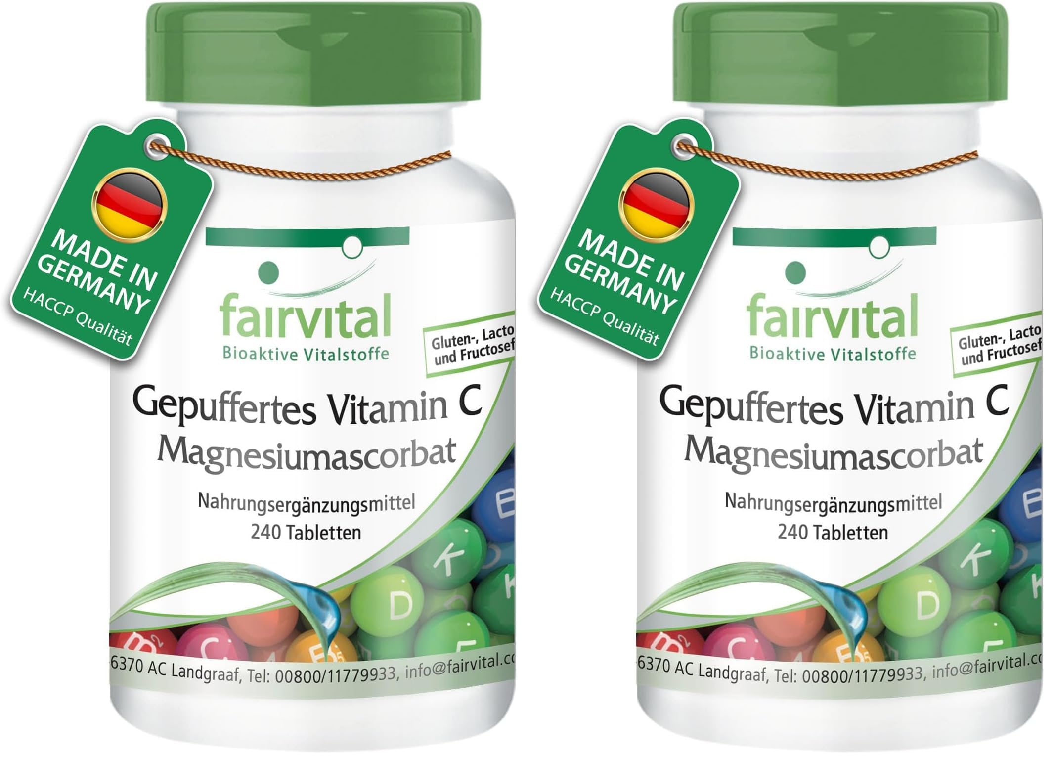 fairvital Gepuffertes Vitamin C Tabletten als Magnesiumascorbat, 240 Tabletten, VEGAN, magenfreundlich (Packung mit 2)
