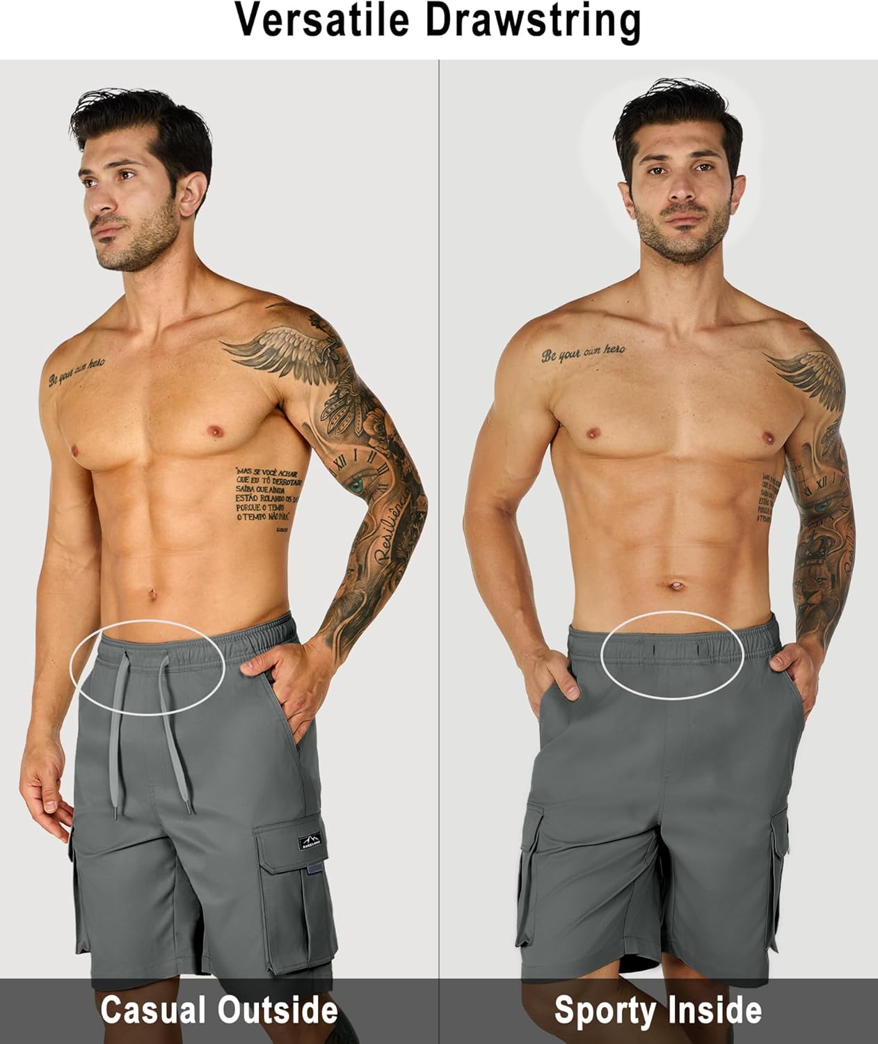 Susclude Mens Cargo Shorts Stretch Elastic Waist Casual Shorts Lightweight Drawstring Summer Work Short with 5 Pockets - Image 2