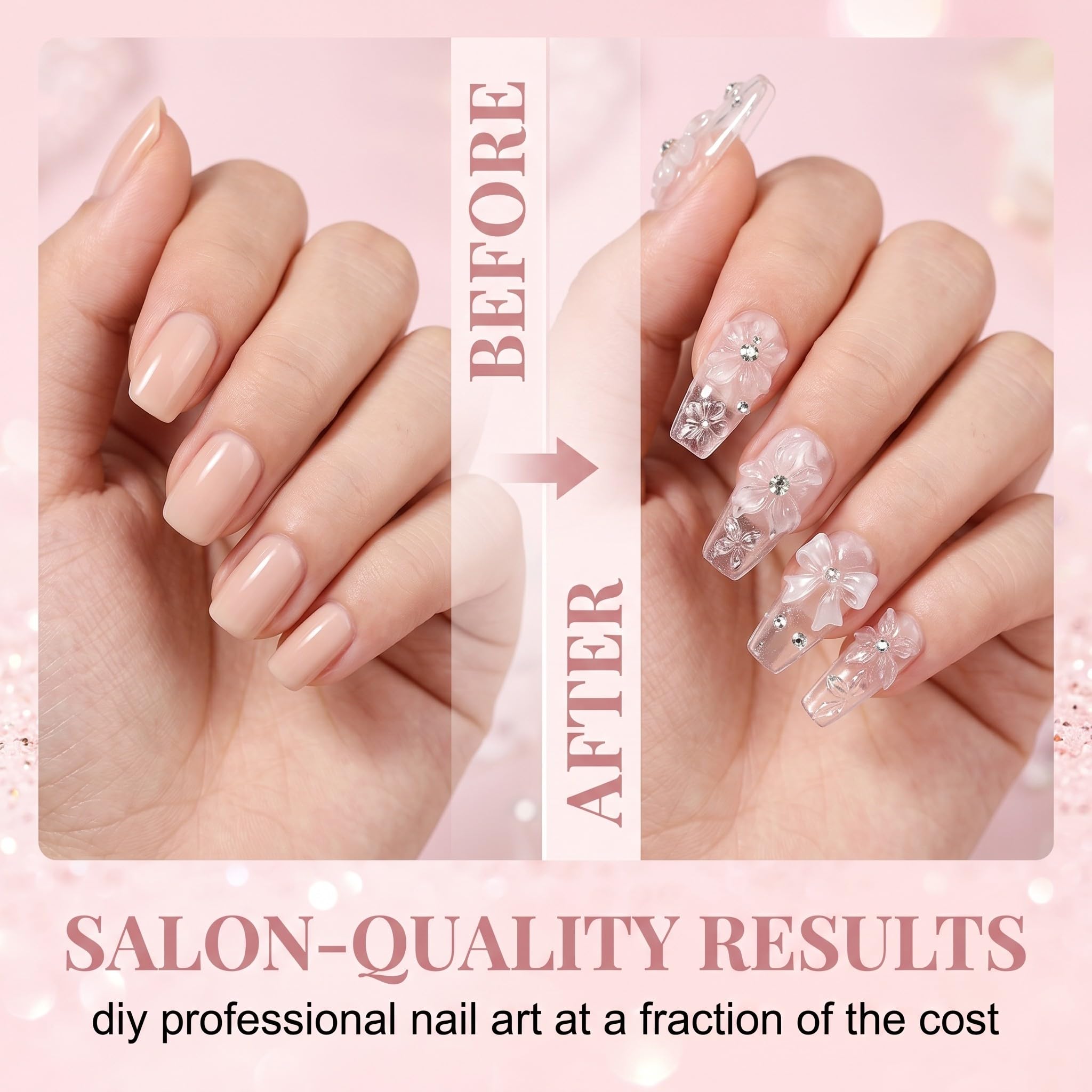 2 Pezzi Stampi per Unghie in Silicone 3D con Penna, Formine per Decorazioni Nail Art a Forma di Fiori e Fiocchi, Stampo Trasparente per Manicure Fai da Te, Accessori Professionali per Unghie