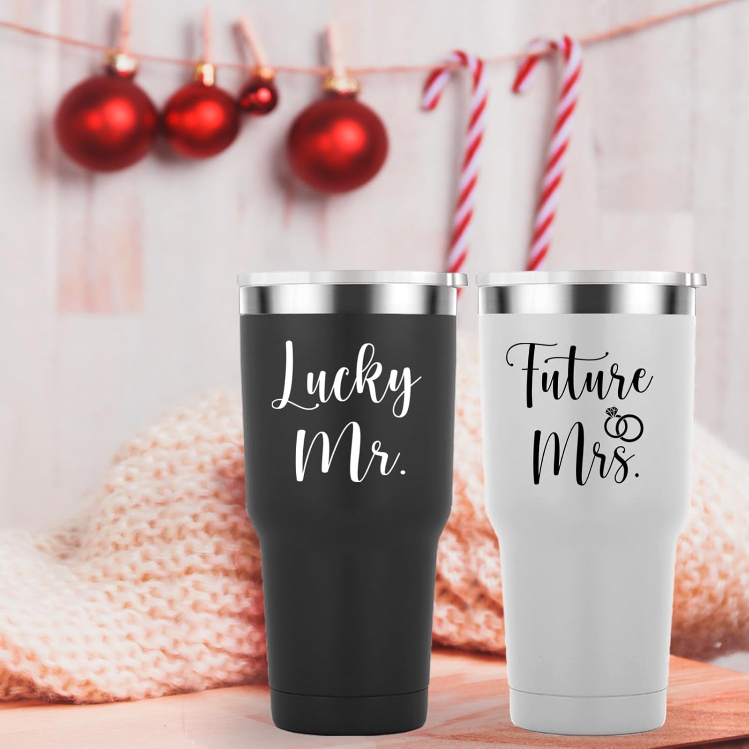 Mamihlap Lucky Mr Future Mrs Travel Mug 30oz Tumbler.Engagement Wedding Bride To Be Newly Engaged Bridal Shower Gifts for Couples.Couple Gift for Fiancee Fiance Bride Groom Mr Mrs.(Black&White) - Image 4