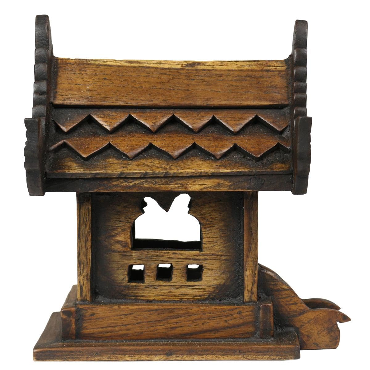 Traditionelles Geisterhaus aus Holz in Braun Geisterhäuschen San Phra Phum Feng Shui Thailand Asien Klein 16 cm