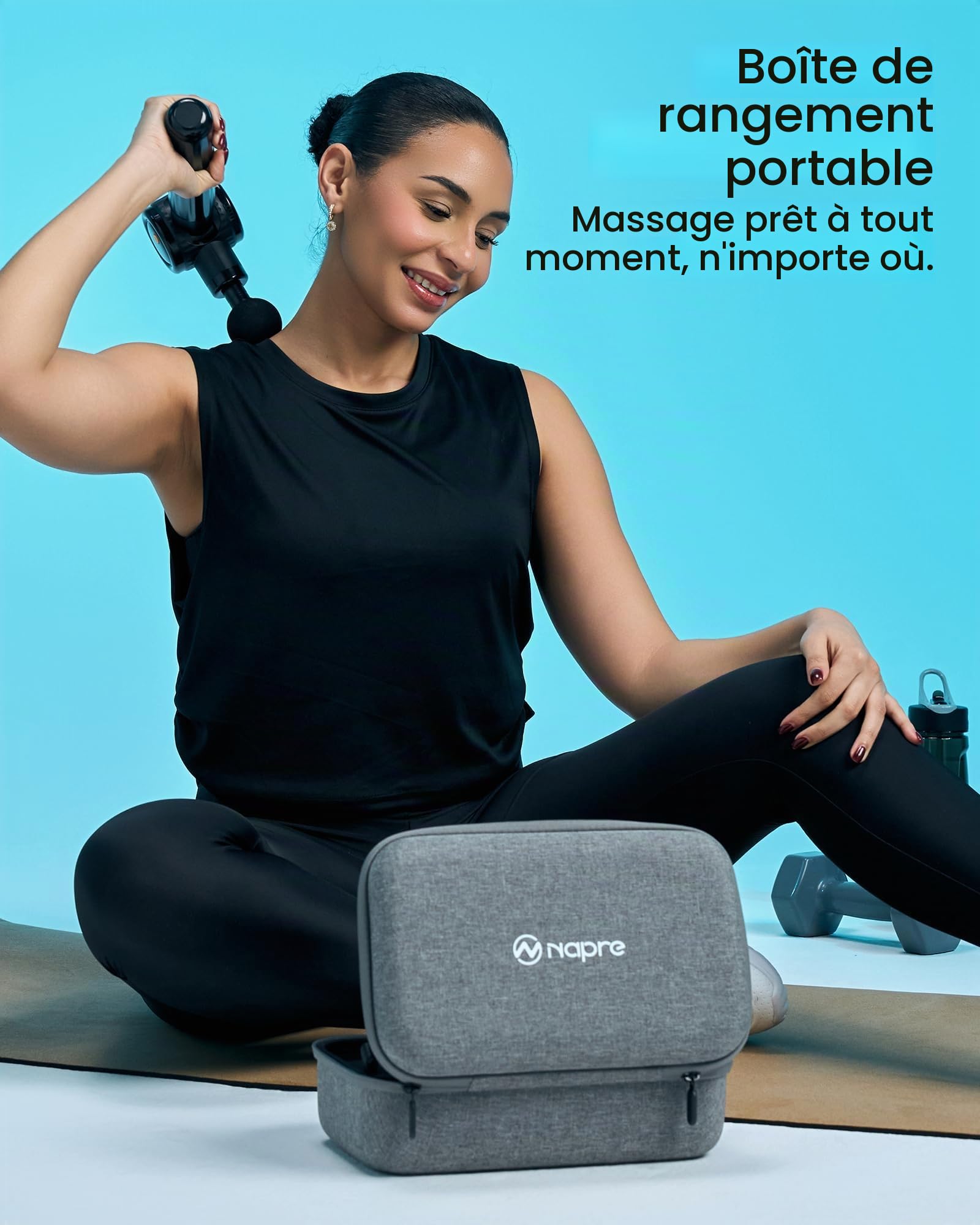 Pistolet de massage,NAPRE Pistolet de Massage Musculaire avec Tête Chaude et Froide,Pistolet Massage Musculaire avec Poignée étendue et 3 Angles,Massage Gun Pour Dos épaules,Jambes,Muscles,Noir