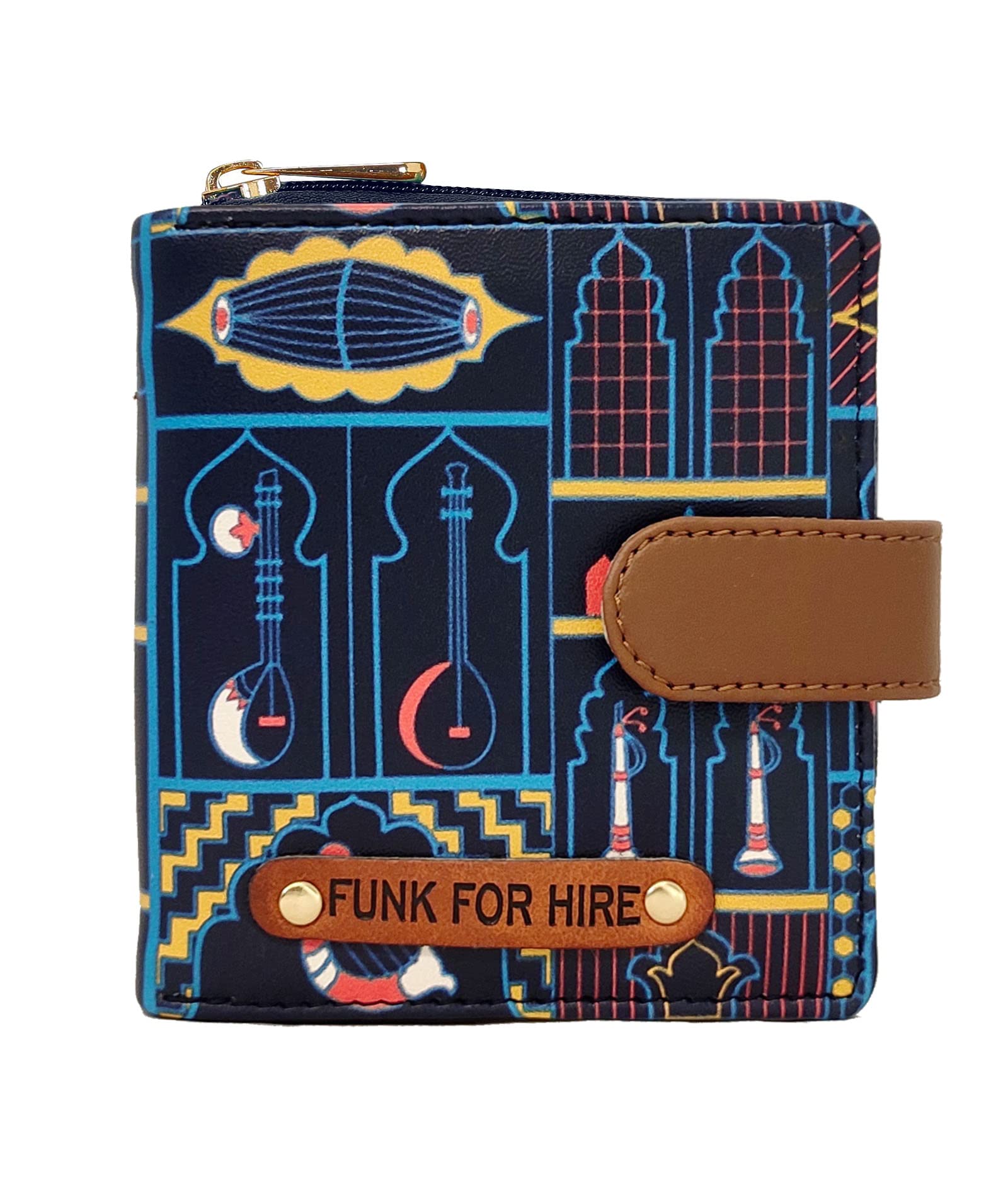 Funk For HireWomen Printed Vegan Leather Small Wallet - Navy Blue