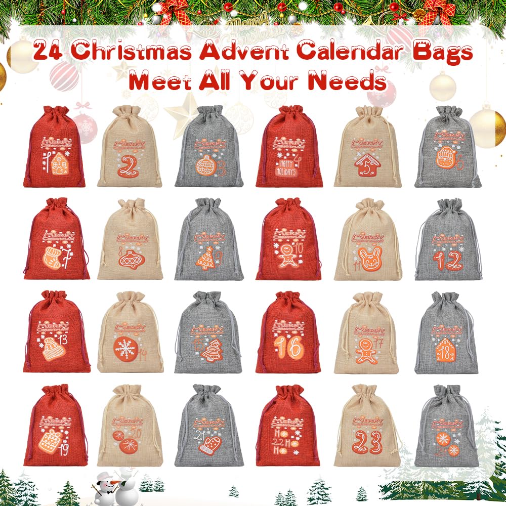 Calendrier de l'Avent 2024 à remplir pour enfants, femmes, hommes, sacs de calendrier de l'Avent, calendrier de Noël à remplir, 18 x 13 cm, grand calendrier de Noël Selber 24