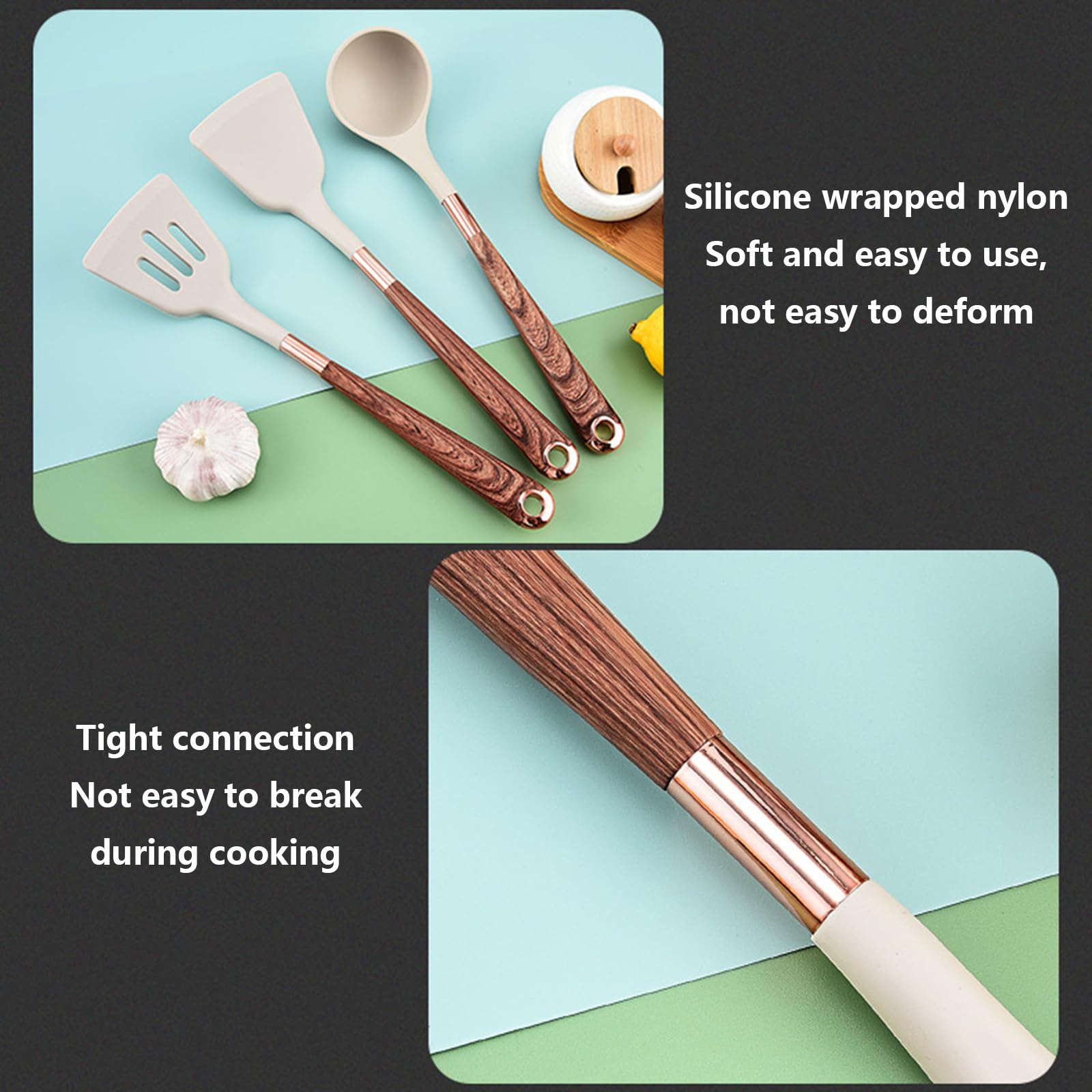 Generisch Kochutensilien Set Silikon Hitzebeständig, BPA-frei, spülmaschinenfest, 11-teilig mit Halter, antihaftbeschichtet, ergonomischer Silikongriff