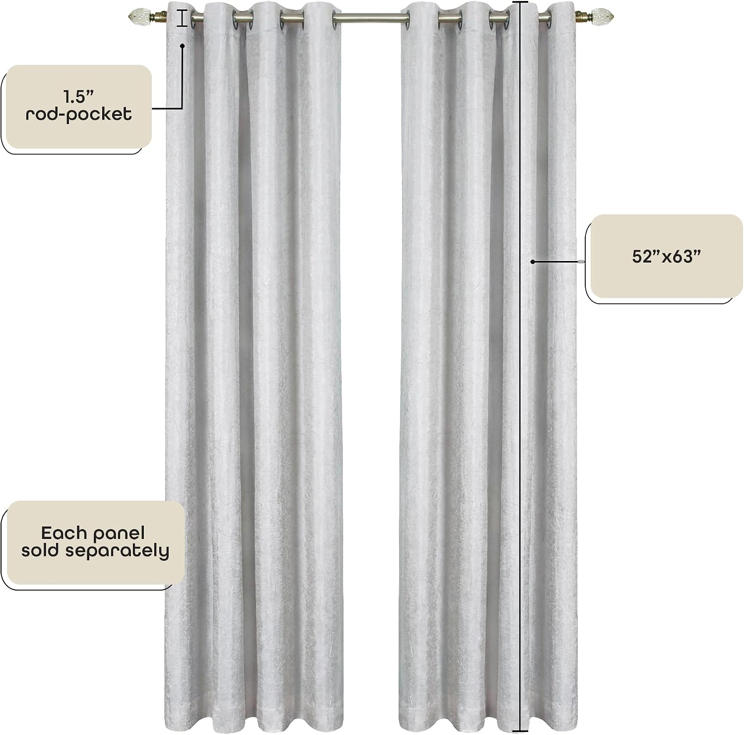 ACHIM Light Filtering Curtain Panels for Windows - 52" x 63" - Silver- Room Darkening Lined Grommet Drapes for Bedroom & Living Room - Polyester, Machine Washable