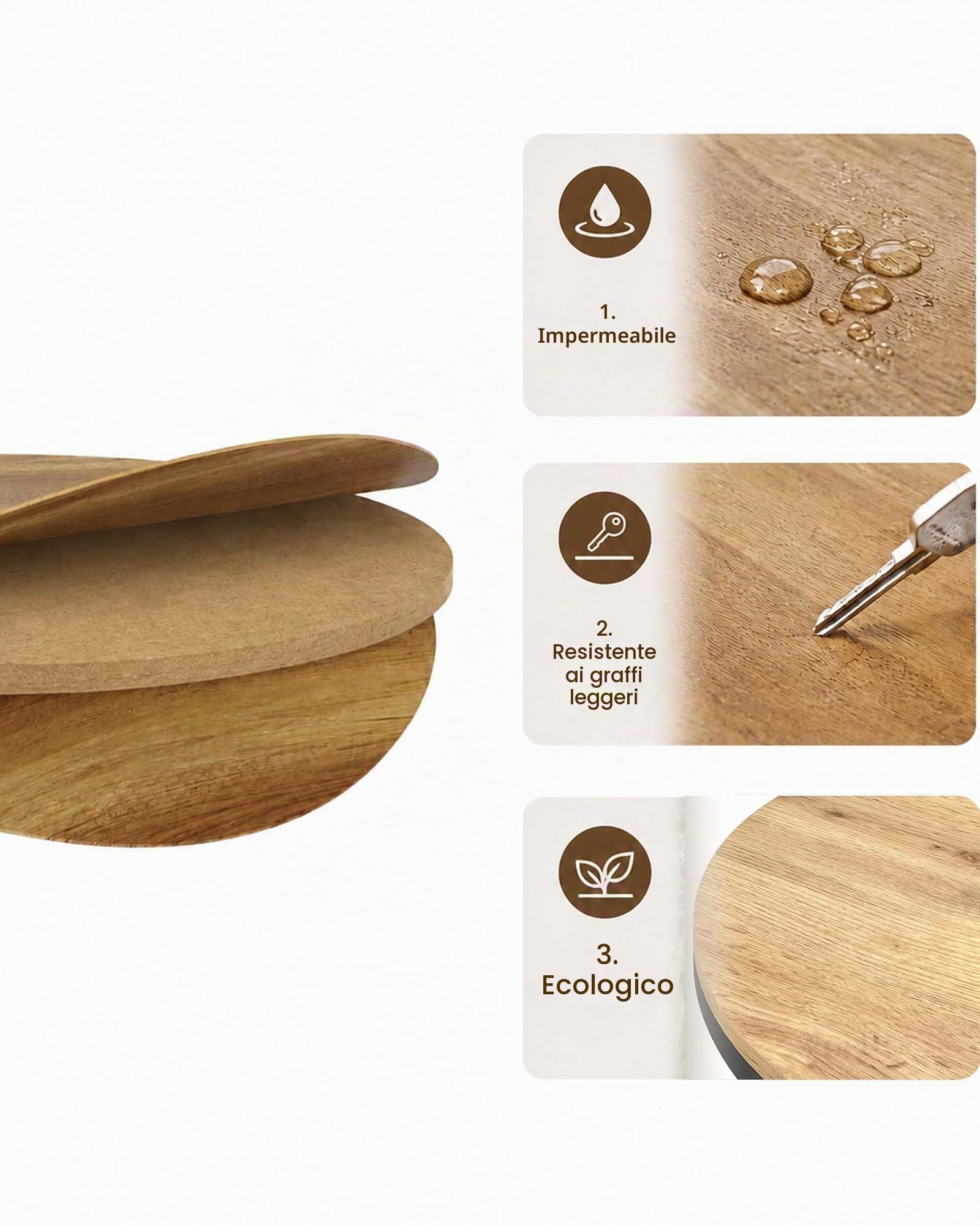 Set di 2 Tavolini da Salotto Legno Rotondi, Tavolino Basso da Caffè ad Incastro 70+50cm, Tavolini d'Appoggio Salvaspazio Stile Industriale in Legno e Metallo Nero per Soggiorno