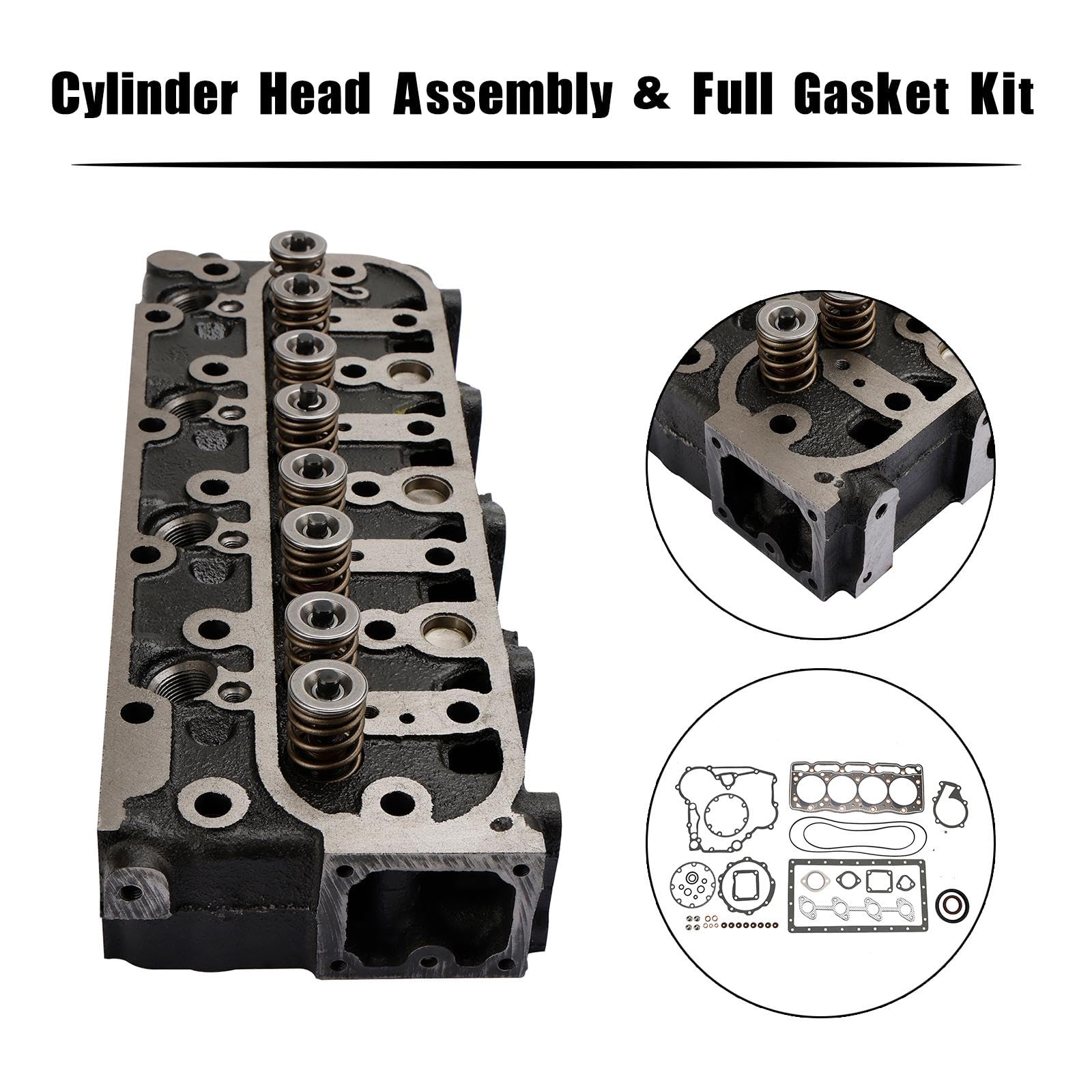 Topteng Complete Cylinder Head Assy+Gasket Kit Apto para Kubota V1505 V1505T V1505E V1505D, Apto para Kubota Tractor B2910HSD B7800HSD B3030HSD B3030HSDC B3200HSD B3300S