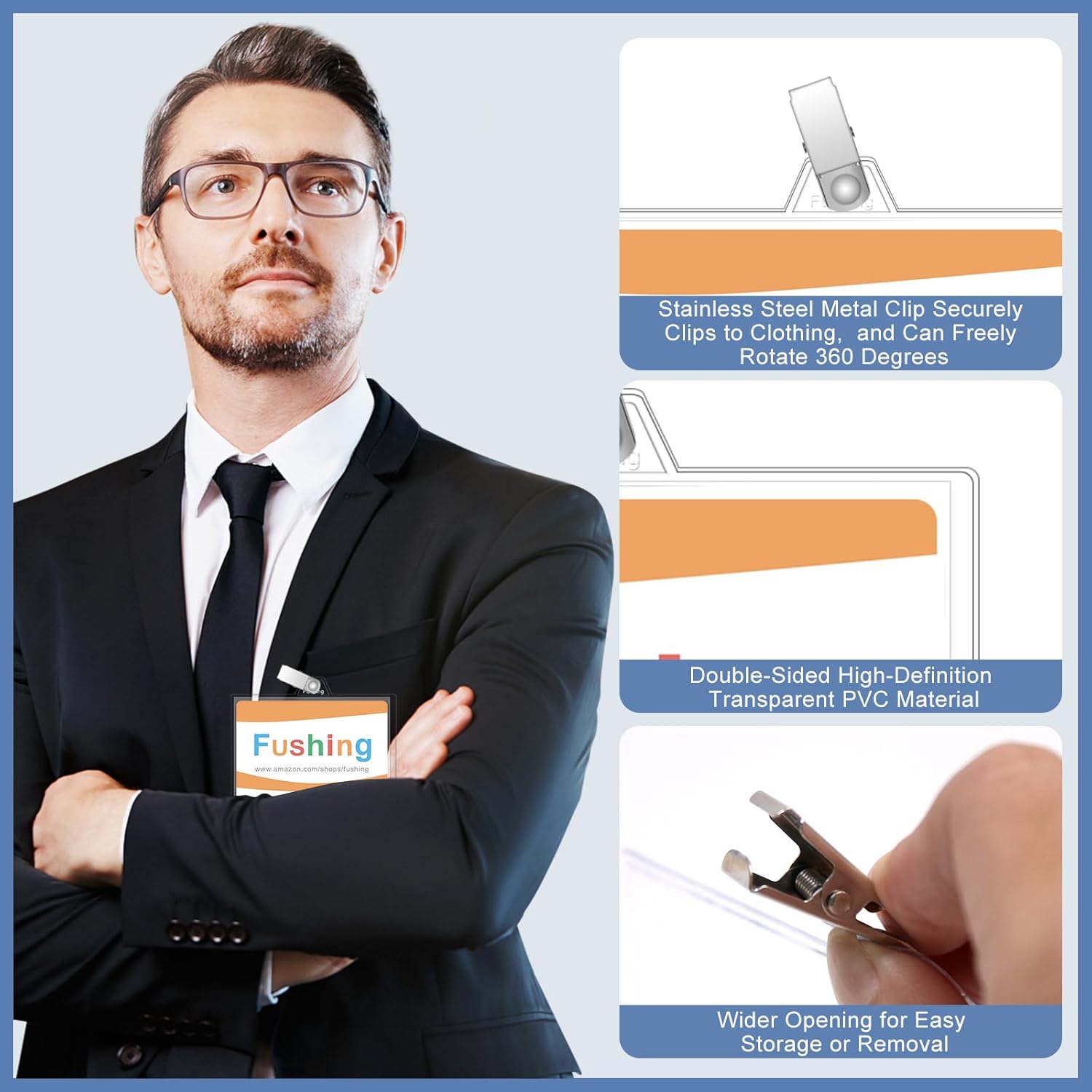 Name Badge Holders with Clip - Fushing 40PCS Clear Plastic ID Badge Holders with Badge Clips for 3 x 4 Inch Name Badge Inserts - Image 3