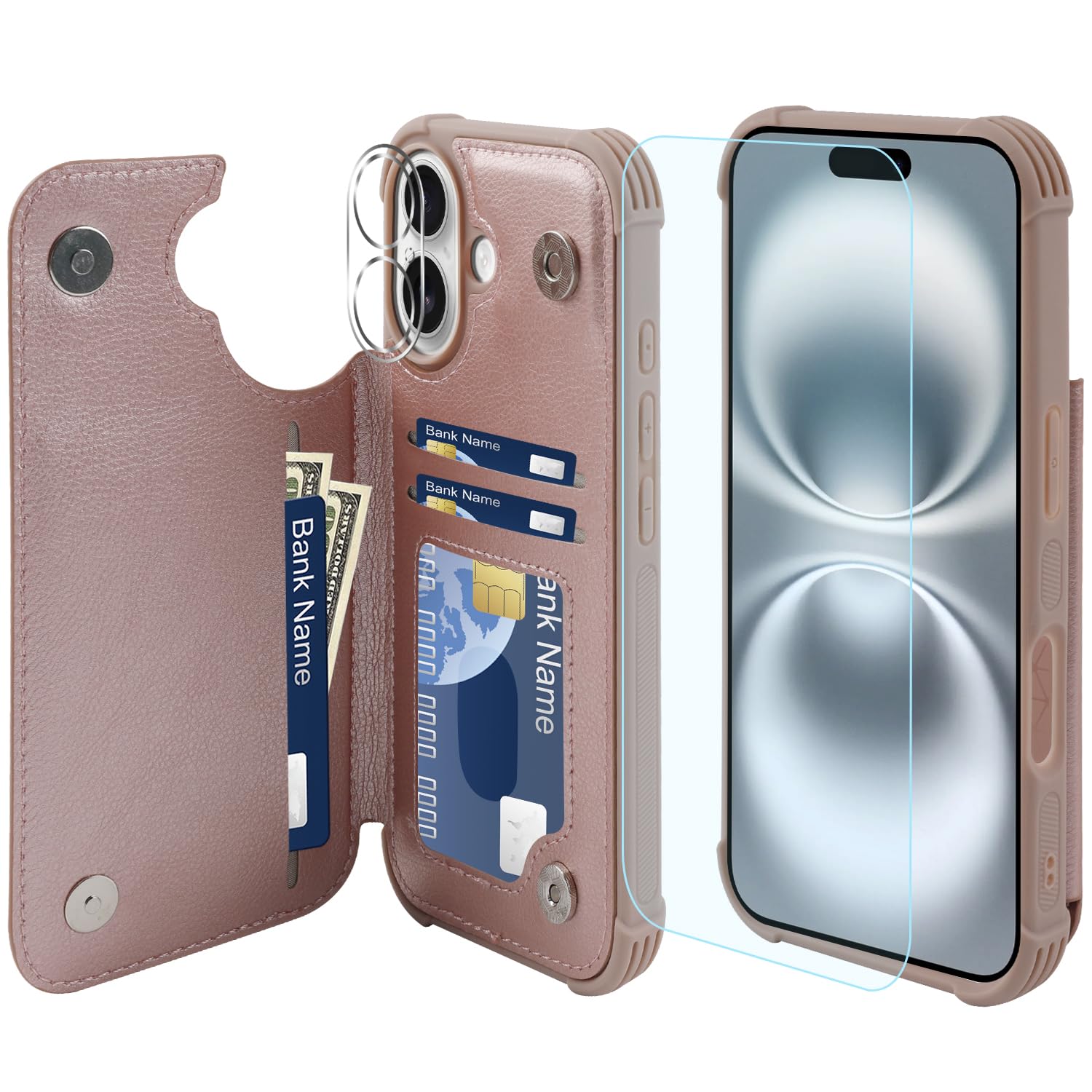 VANAVAGY Compatible for iPhone 16 Plus Wallet Case with Credit Card Holder,RFID Leather Flip Folio Phone Cover Fits Magnet...