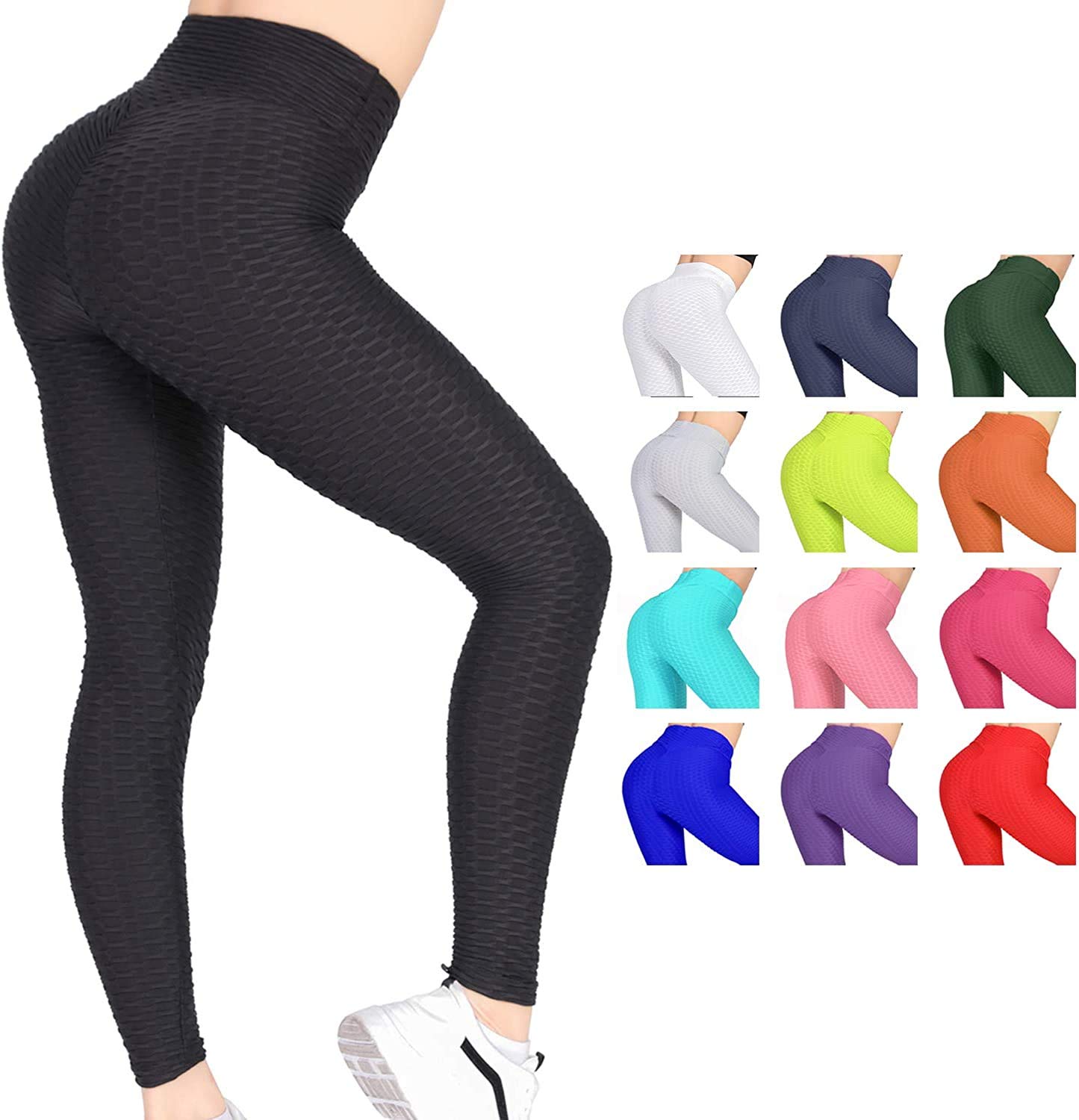 OKJ Women High Waist Ruched Butt Lifting Yoga Pants Textured Scrunch Booty Leggings Anti Cellulite Workout Tights