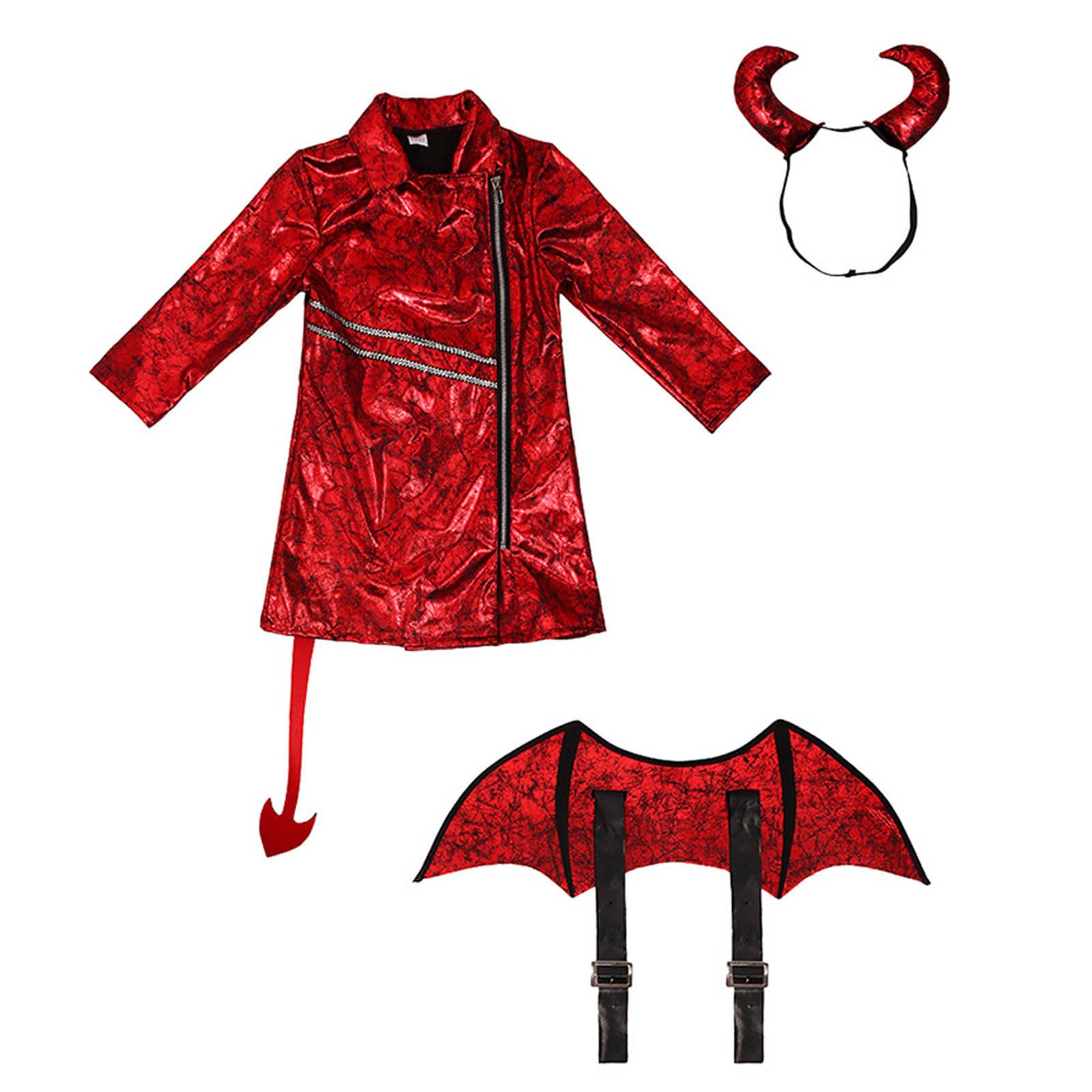 Costume Diavolo Bambina Halloween Ali Mantello e Cerchietto Rosso