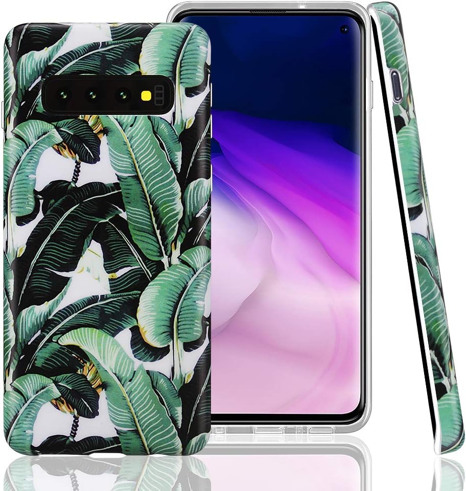 GOLINK Case for Galaxy S10, Matte Finish Floral Series IMD Printing Slim Fit TPU Gel Case for S10 (6.1" 2019 Released)-Banana Leaves