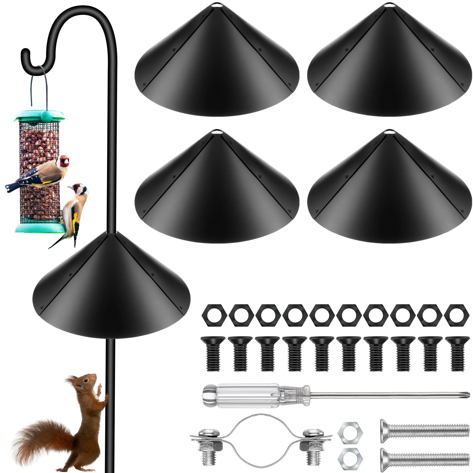 Domensi4 Sets 17 Inches Squirrel Baffle for Bird Feeder Pole, Outside Pole Mount House Guard Bird Feeder Baffle for Shepherd's Hook, Preventing from Squirrels, Raccoons(Black)