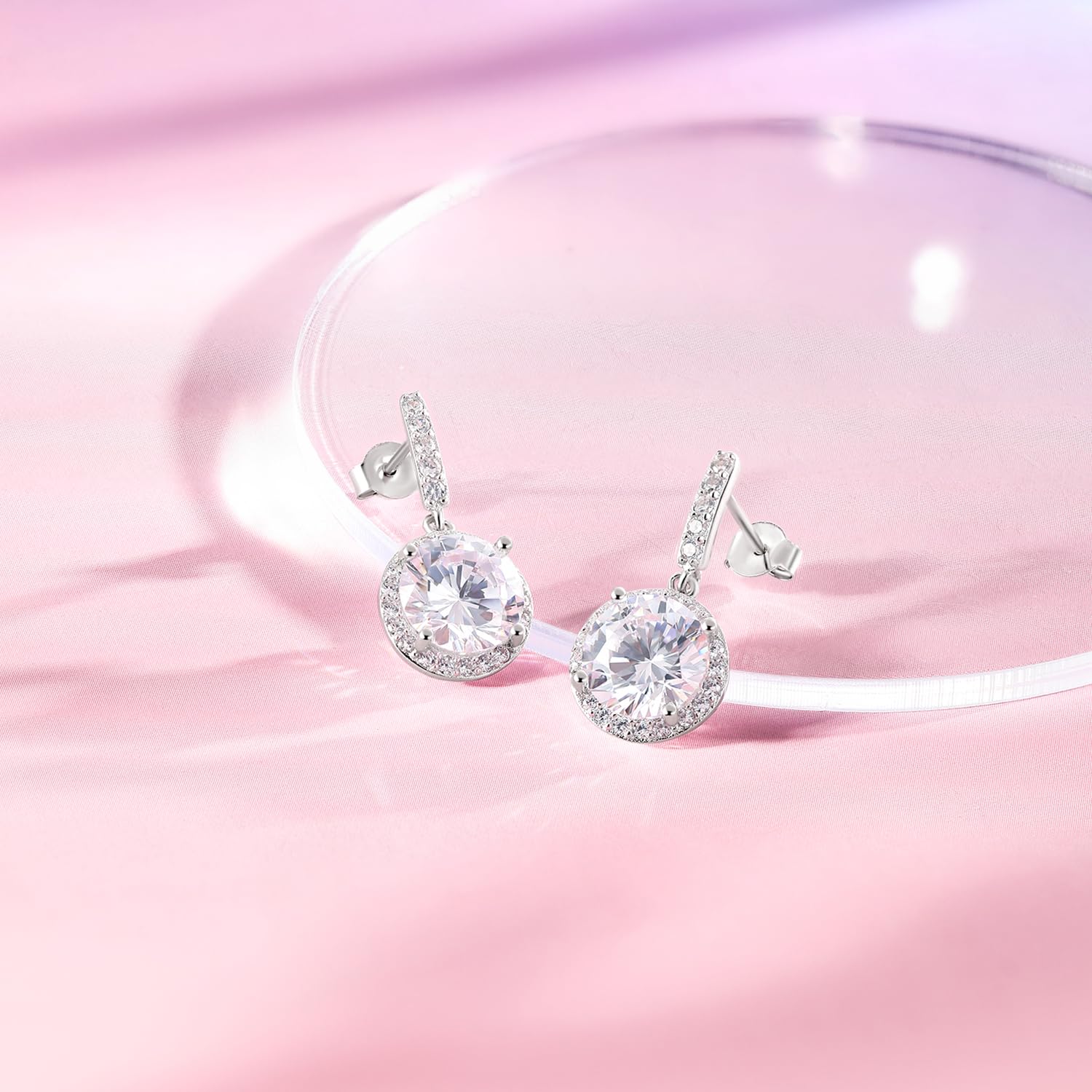 ZHOU LIU FU Lange Ohrringe Hängend, Silber 925 Echtes Silber Ohrstecker Statement Zirconia Runden Glitzer für Damen Frauen Schmuck in Geschenkbox