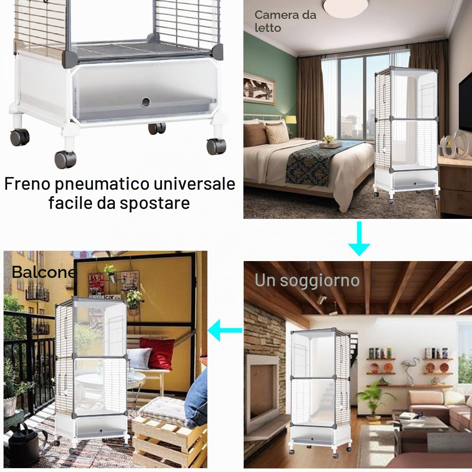 38 Inch Grande Gabbia Voliera Per Uccelli Pappagalli Con Ruote, Doppio Strato Canarini Voliera Per Uccelli Con Vassoio, Interieur Gabbia Uccelli Per Perroquets(Black Transparent,6 piece set)