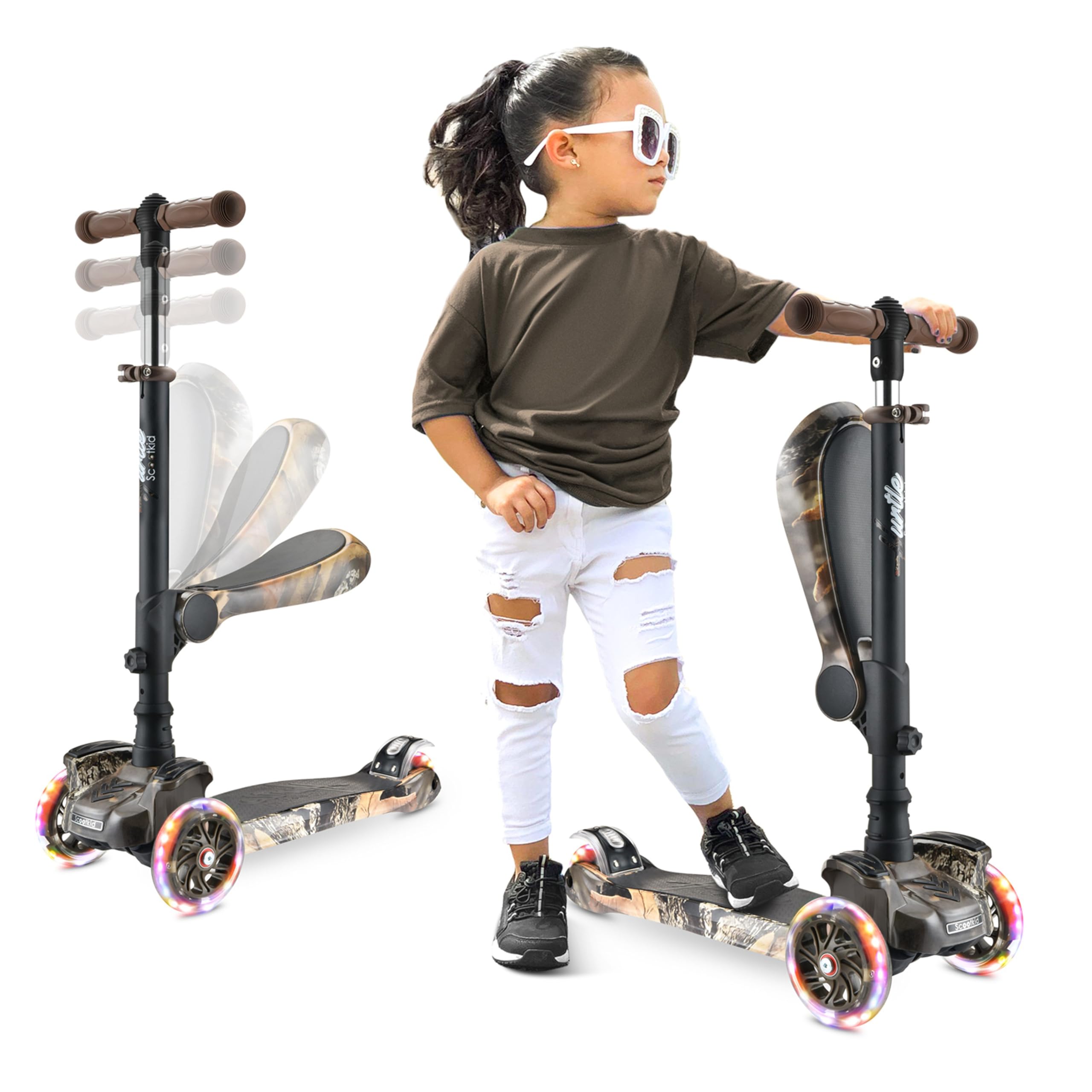 Hurtle Patinete, Scooter para niños, 2 años en adelante, Asiento abatible, Altura Ajustable, Monopatin 2 en 1, Luces Intermitentes
