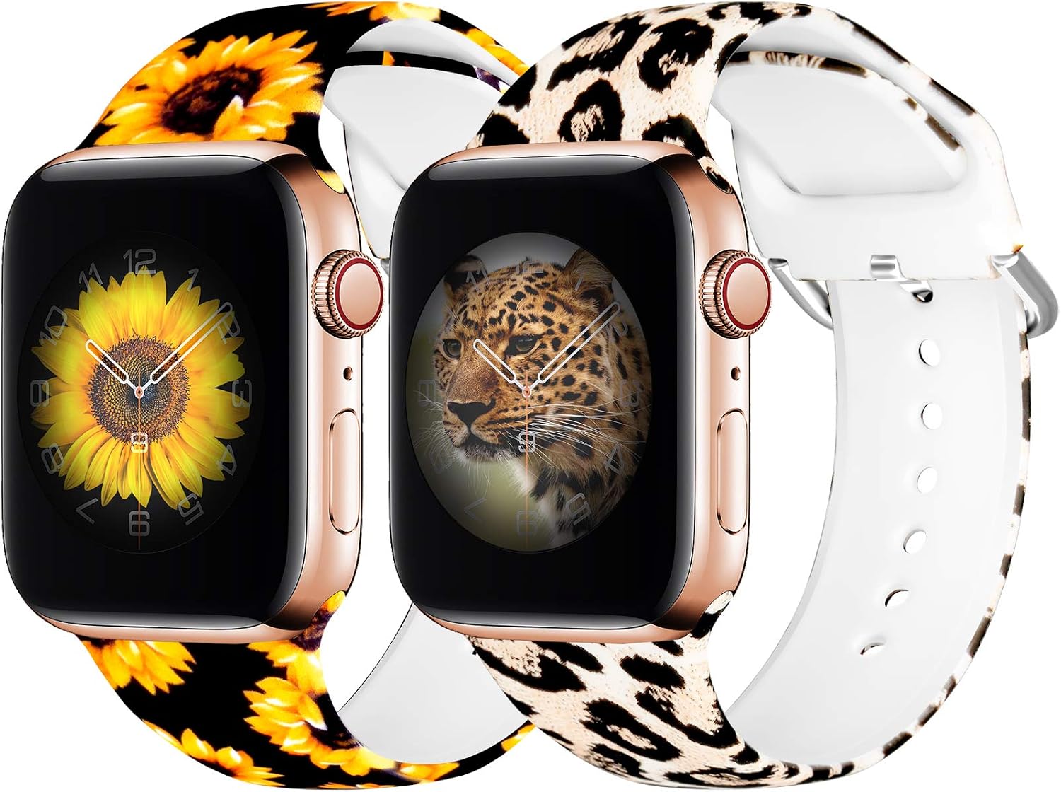 ESeekGo [2 Pack Compatible with Apple Watch Bands 38MM 42MM 40MM 44MM 41MM 45MM 49MM Women Girls, Sport Silicone Fadeless Leopard Printed Pattern Cute Bands for iWatch Ultra SE Series 8 7 3 6 5 4 2 1