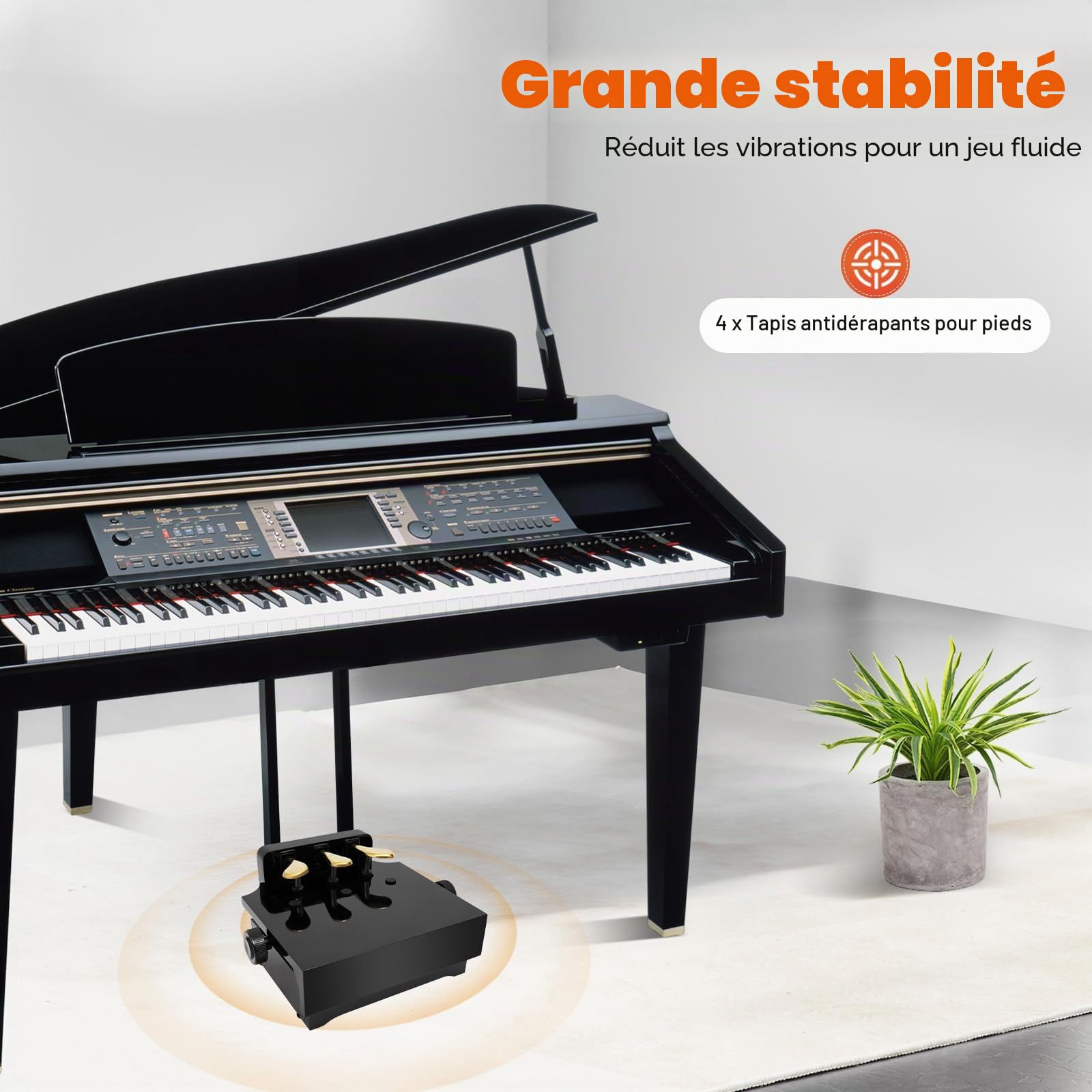 Rallonge de pédale pour enfant avec triple pédale, rehausseur de pédale de piano réglable en hauteur pour enfants de 4 à 12 ans, noir