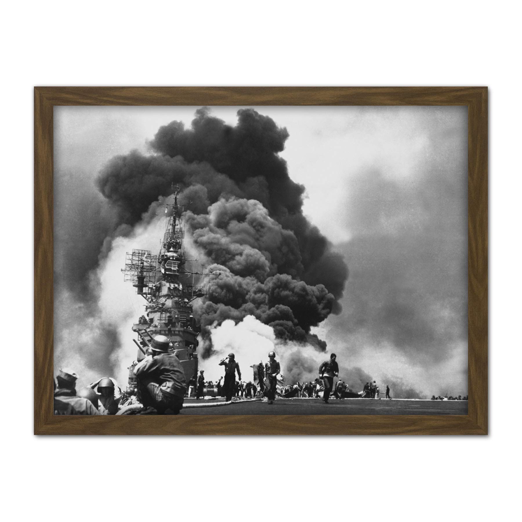 USS Battleship Bunker Hill Kamikazes WWII Photo Artwork Framed Wall Art Print 18X24 Inch