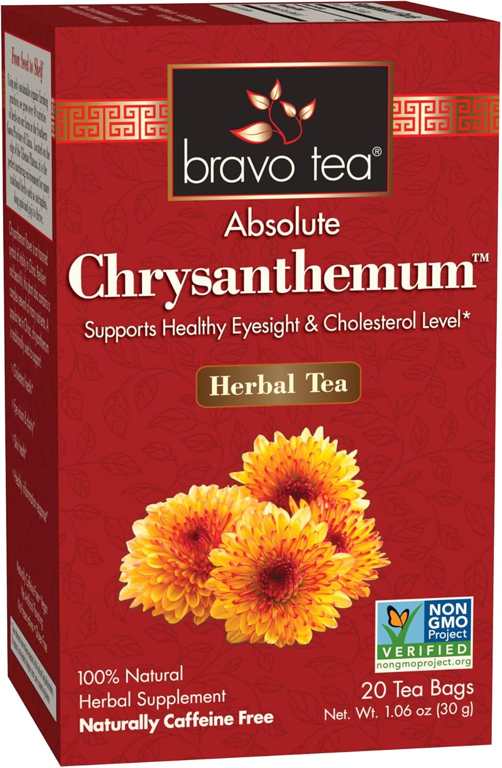 Bravo Tea Absolute Chysanthemum Herbal Tea Caffeine Free, 20 Tea Bags, 6 Count