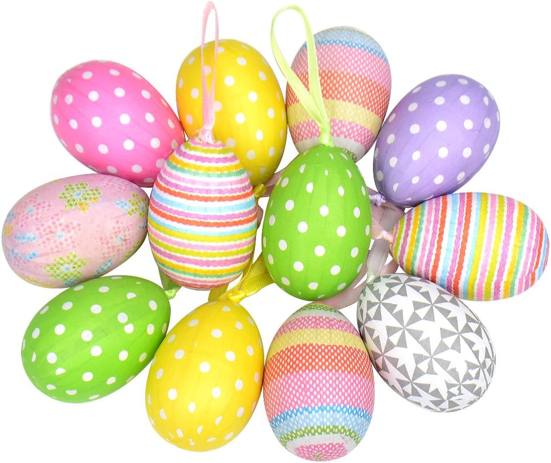 Gardeningwill 12pcs New Colorful Paper Mache Egg Hanging Ornaments Easter Christmas Decoration