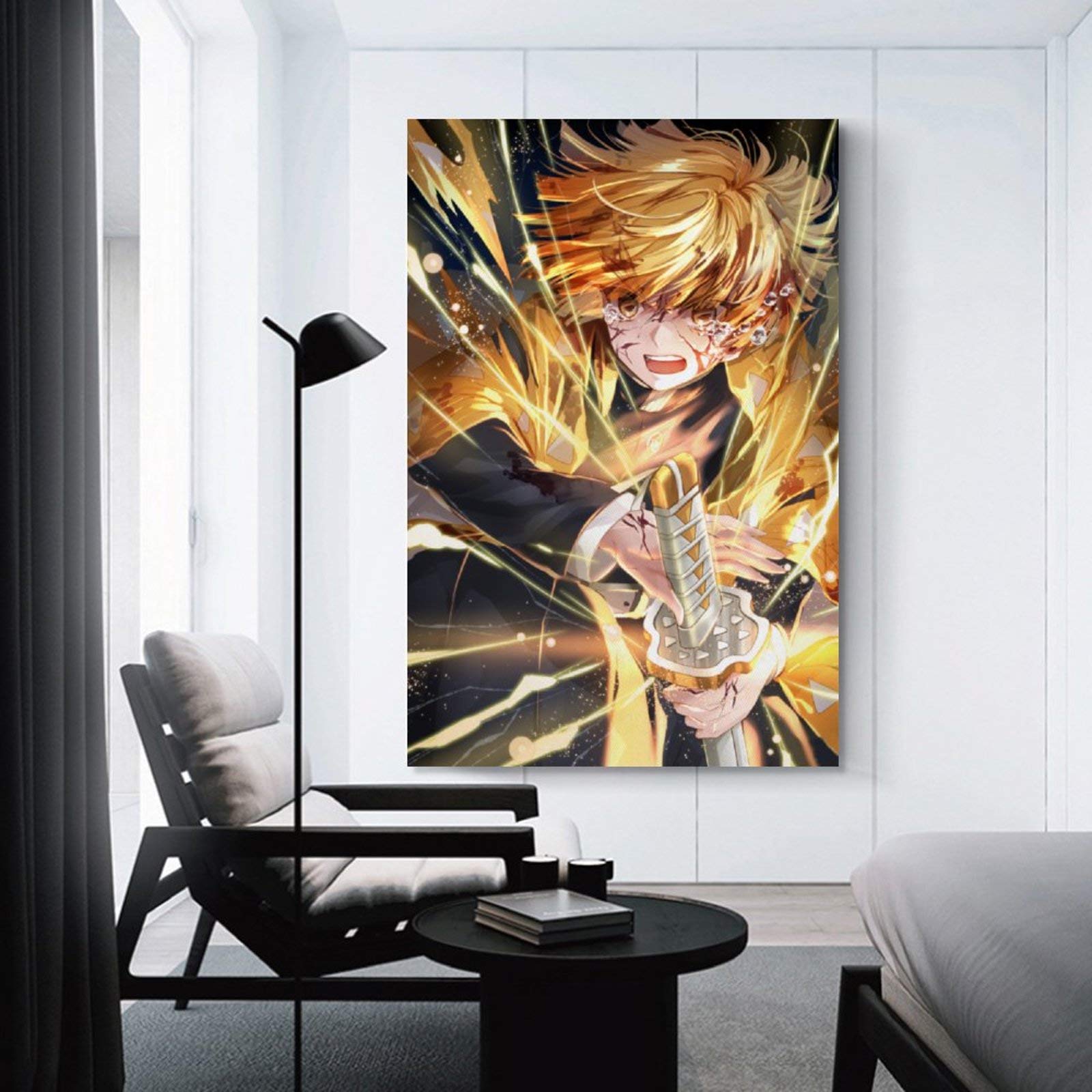Demon Slayer Kimetsu no Yaiba Anime Home Decor Poster Stampa su tela Manga Decorazione Dipinti per Camera da Letto Soggiorno Senza Cornice (Zenitsu Agatsuma,60 x 80 cm