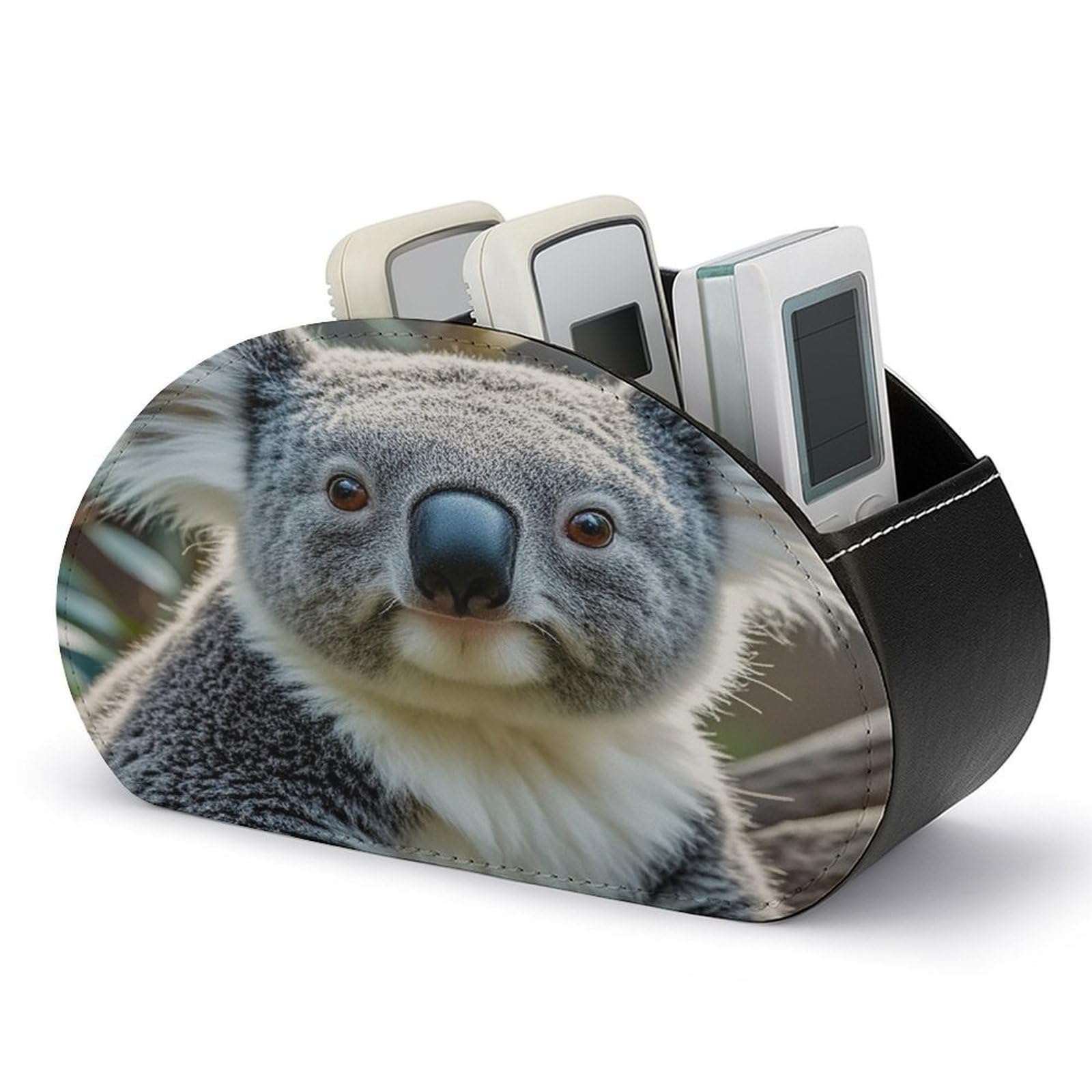 FekiLoot Lovely Koala PU Leather Remote Control Stand with 5 Compartments, Storage Tray and Desk Organizer for TV, Remotes and Pens