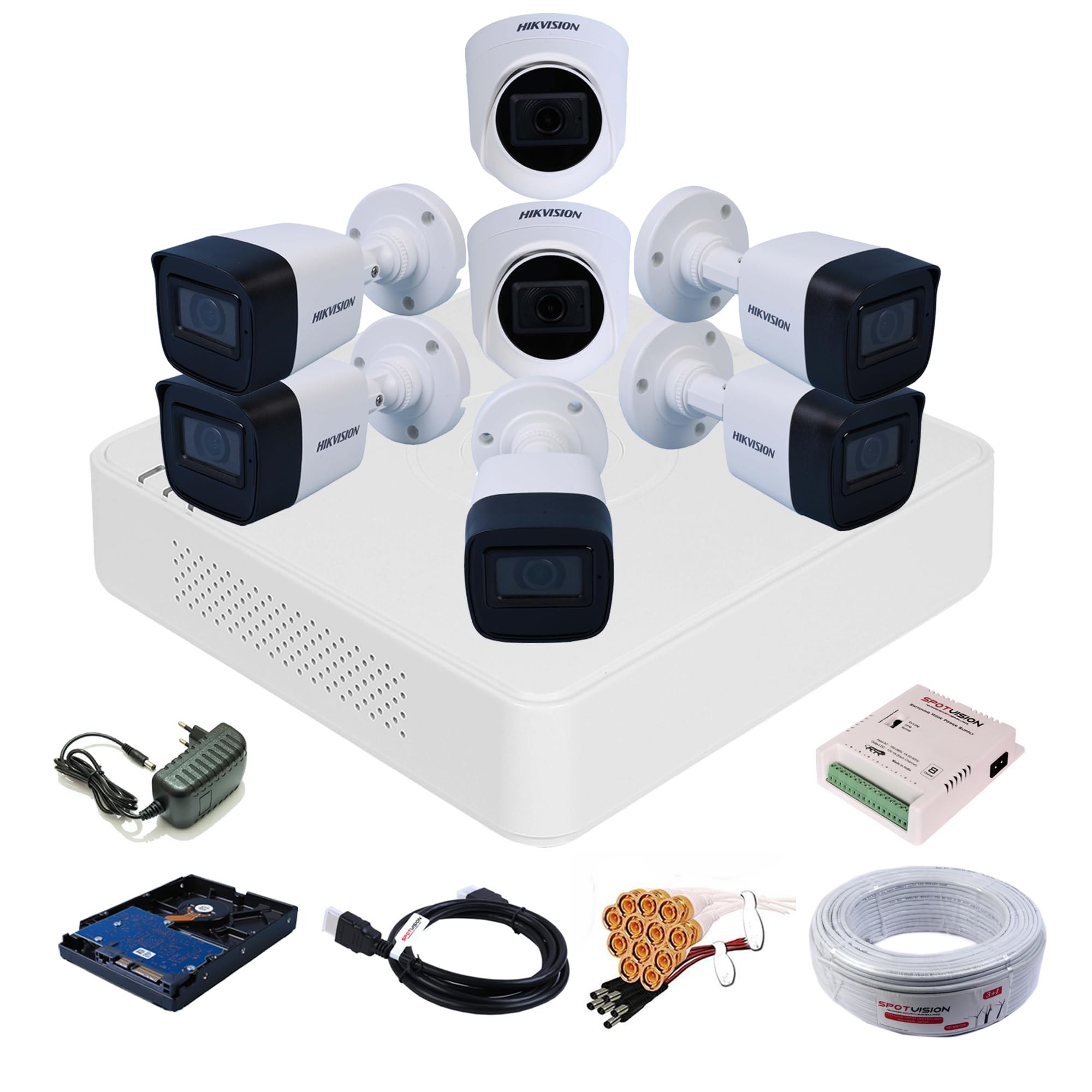 HIKVISION Turbo HD 8 Channel DVR with 5 MegaPixel Audio Cameras Built-in Mic,EXIR Technology IP67 Outdoor & Indoor Camera Cable Roll (1+3) + SPOTVISION 4 CH Power Supply + BNC & DC Full Combo Kit (B0CB1D64QY) Amazon Price History, Amazon Price Tracker