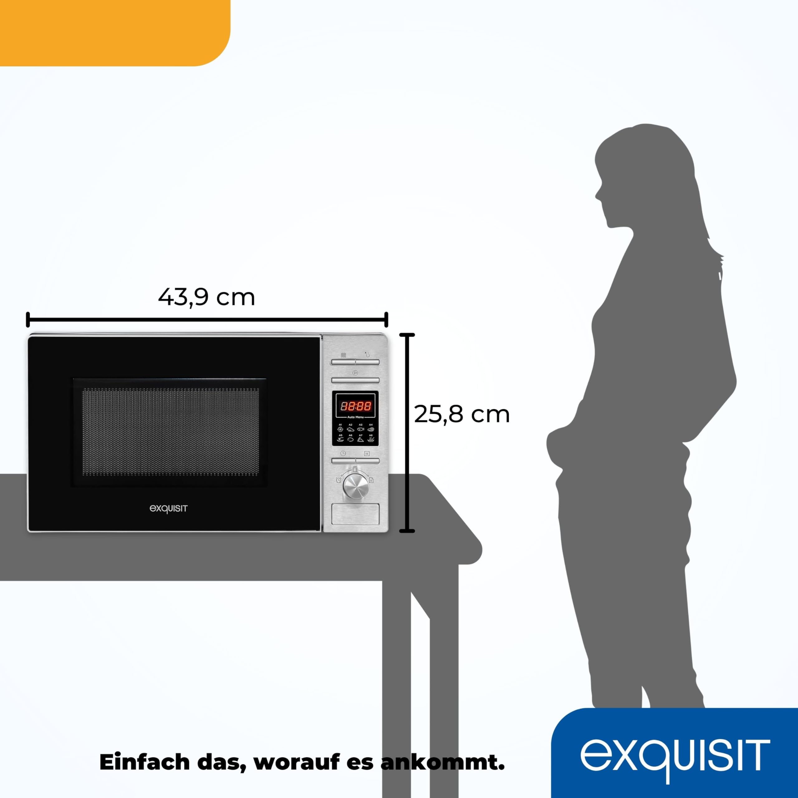 Exquisit Mikrowelle MW 820 DI - 700W, 20 L, Digital-Timer, Silber | Standmikrowelle mit Auftaufunktion, 5 Leistungsstufen, Schnellstart, 255 mm Drehteller & Innenbeleuchtung
