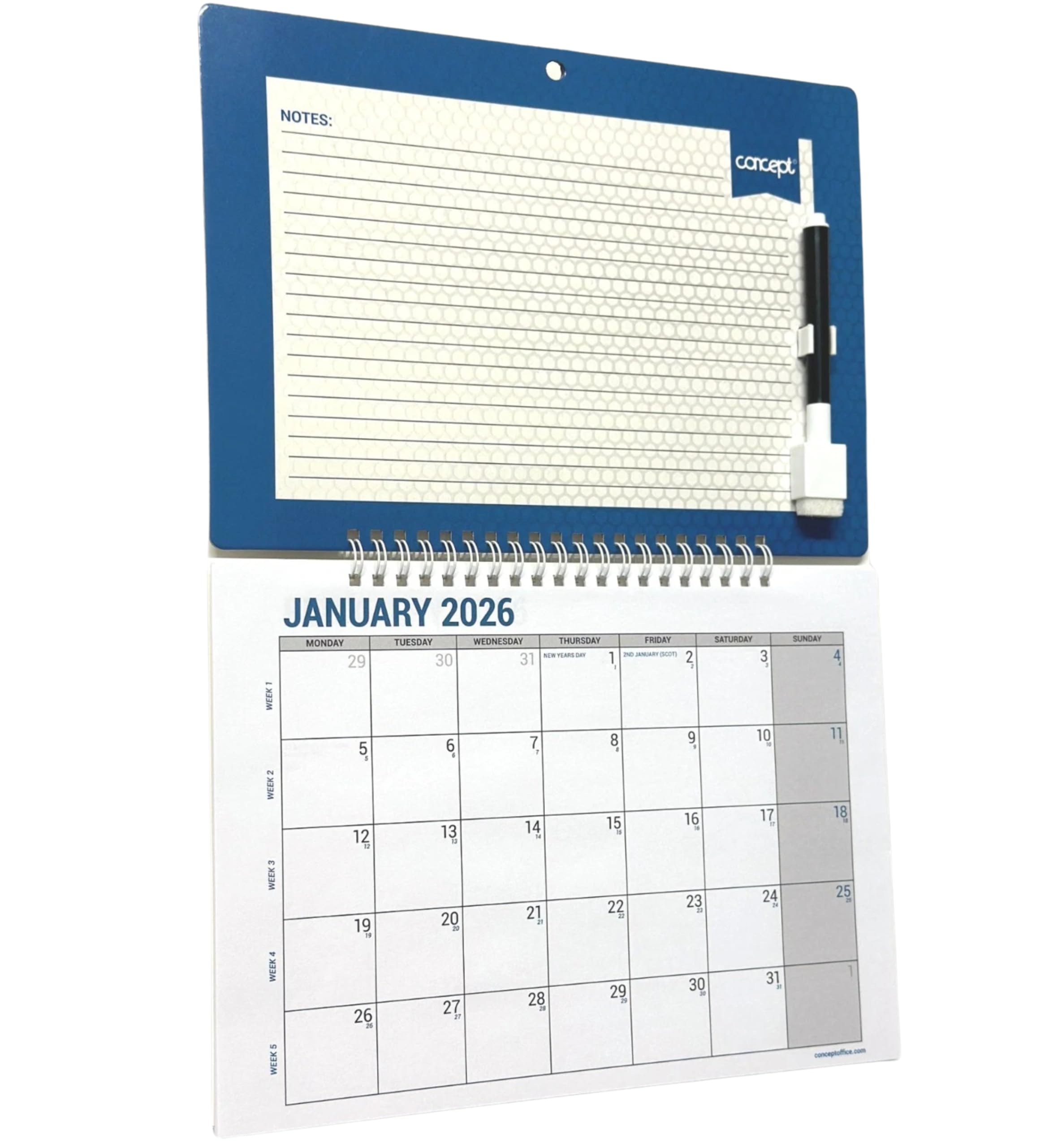 2026 Calendar with Dry Wipe Board and a Pen Marker for Notes Writing Month to view Wall Desk Calendars Home Office School Monthly Palnner