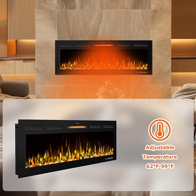 Chimenea Eléctrica VINEMOUNT 60" Empotrable o de Pared, Control APP/Pantalla Táctil/Remoto, 750W/1500W miniatura 7