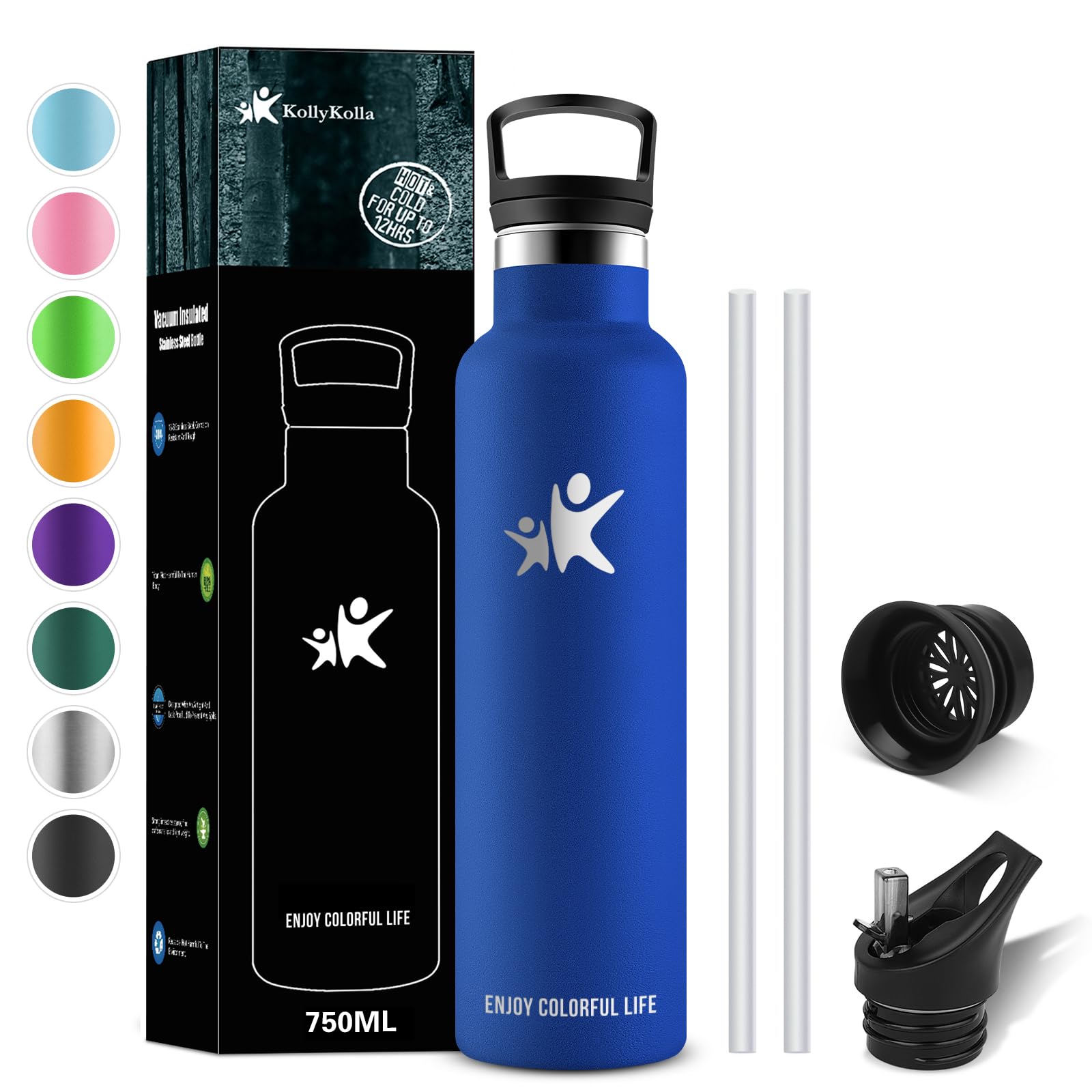 KollyKolla Bottiglia Termica 1 Litro, Borraccia Con Cannuccia In