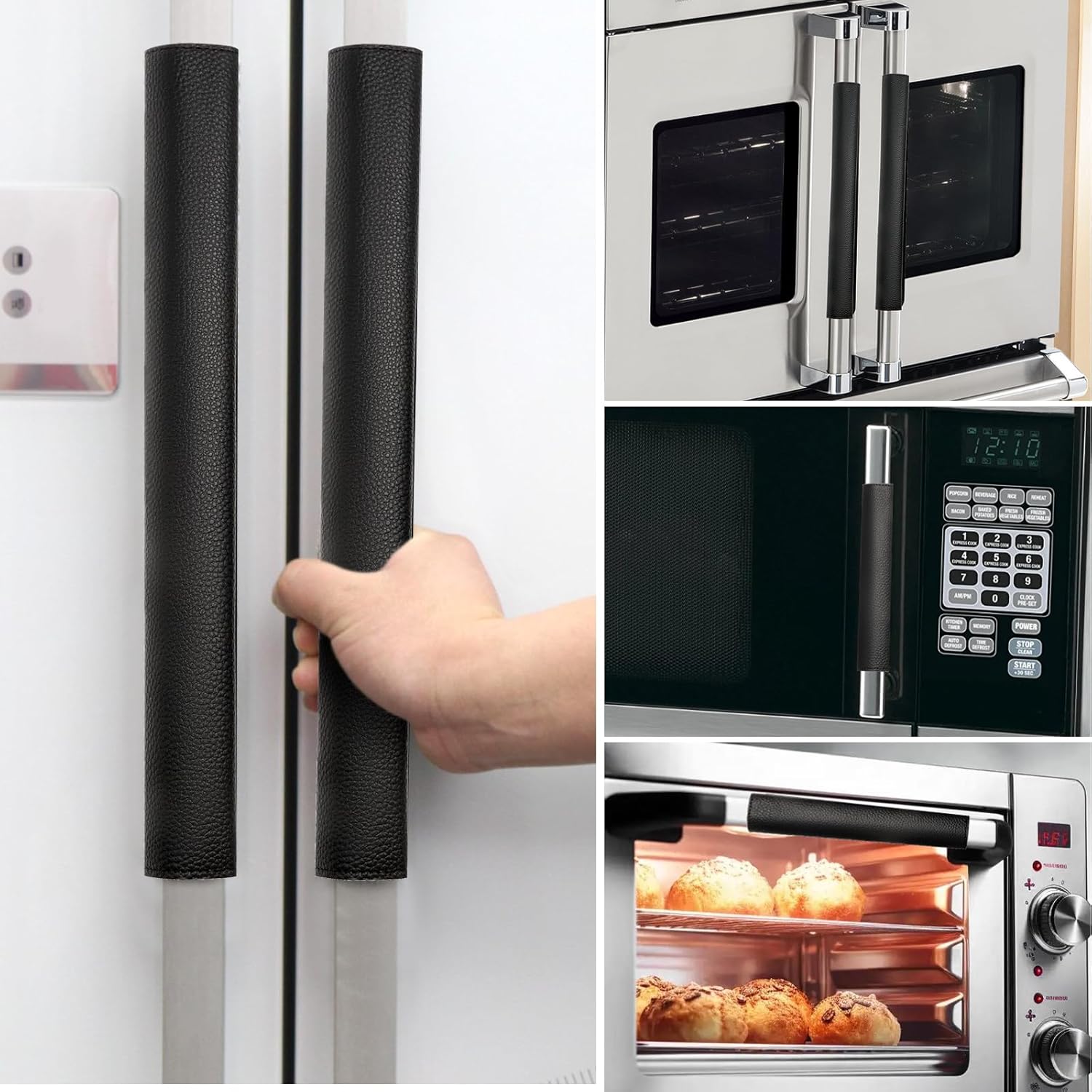 Black Refrigerator Handle Covers, 6 PCS Kitchen Handles Covers Non Slip Appliance Microwave Oven Stove Dishwasher Handle Protector Kitchen Cabinet Bathroom Fridge Door Handle Covers