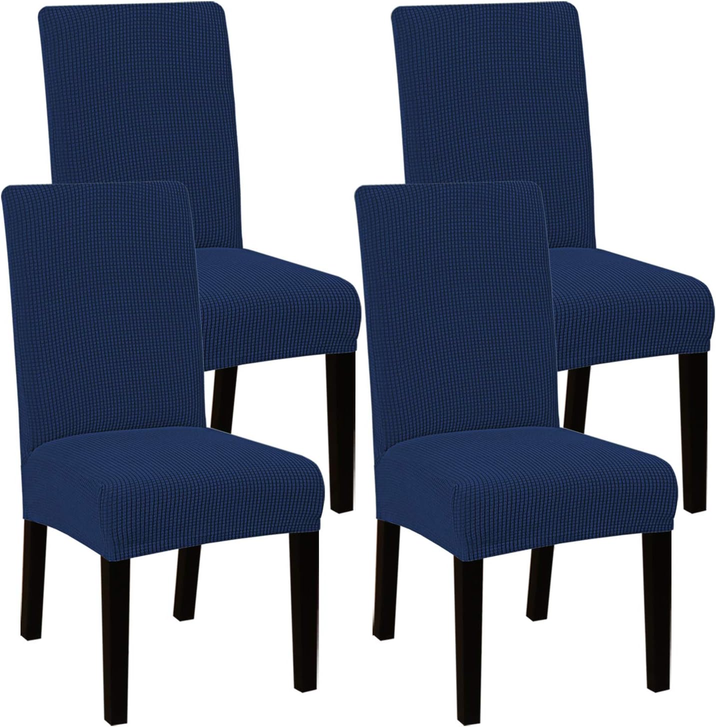 Stretch Dining Chair Covers Set of 4 Parson Chair Covers for Dining Room Chair Slipcovers Chair Protectors Covers, Feature Textured Checked Thick Jacquard Fabric, Navy